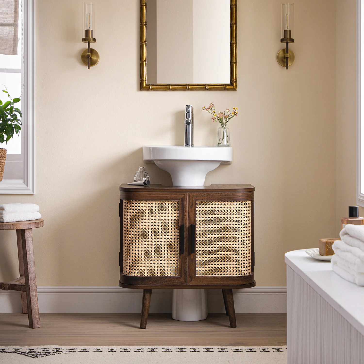 Izzy Curved Rattan Undersink Unit, Walnut - Image 2