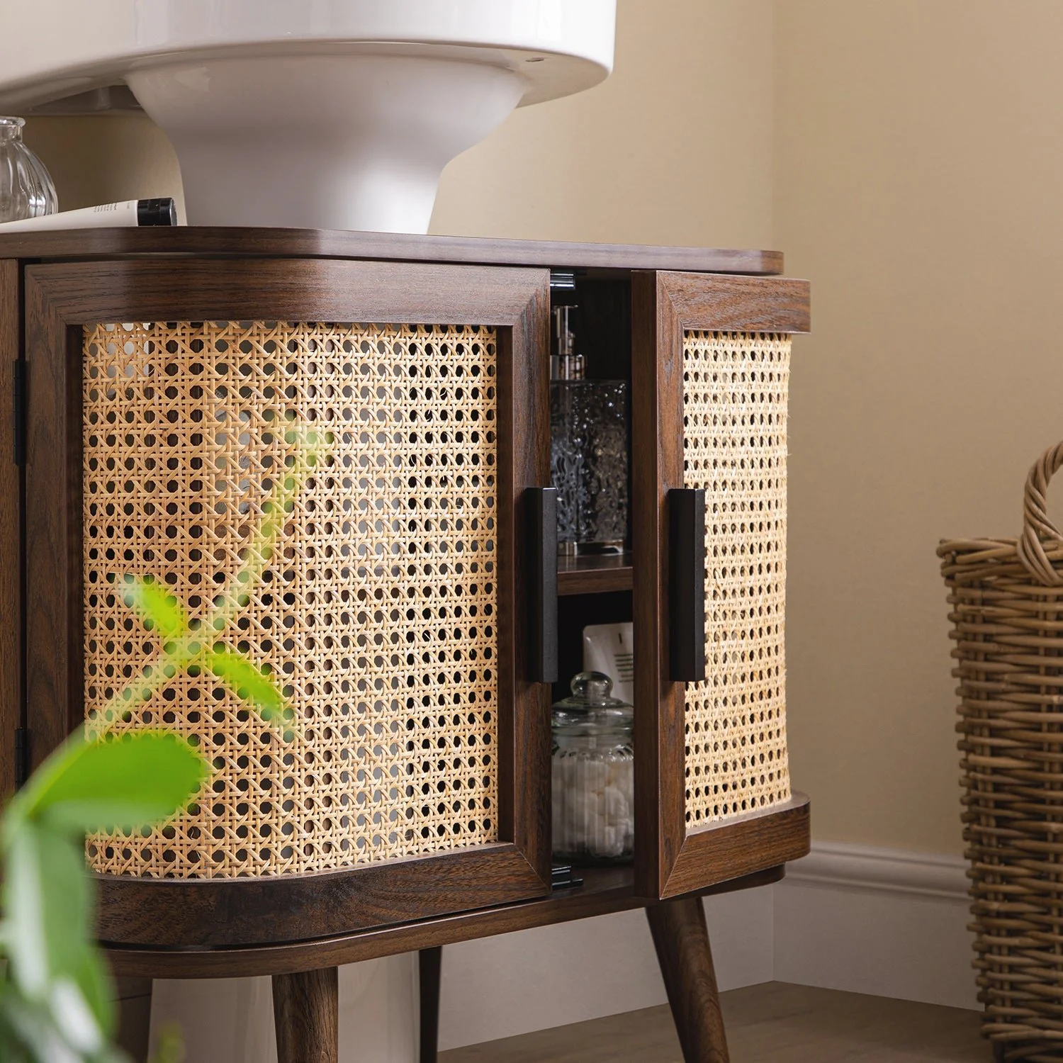 Izzy Curved Rattan Undersink Unit, Walnut - Image 4