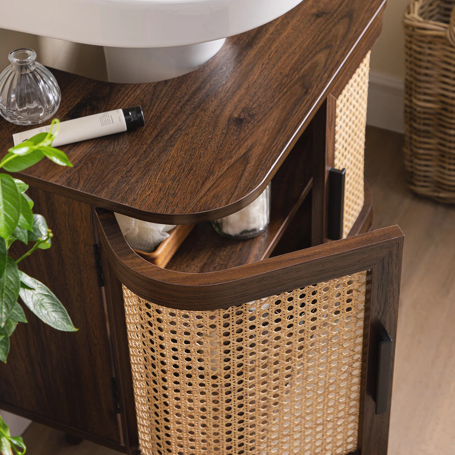 Izzy Curved Rattan Undersink Unit, Walnut - Image 6