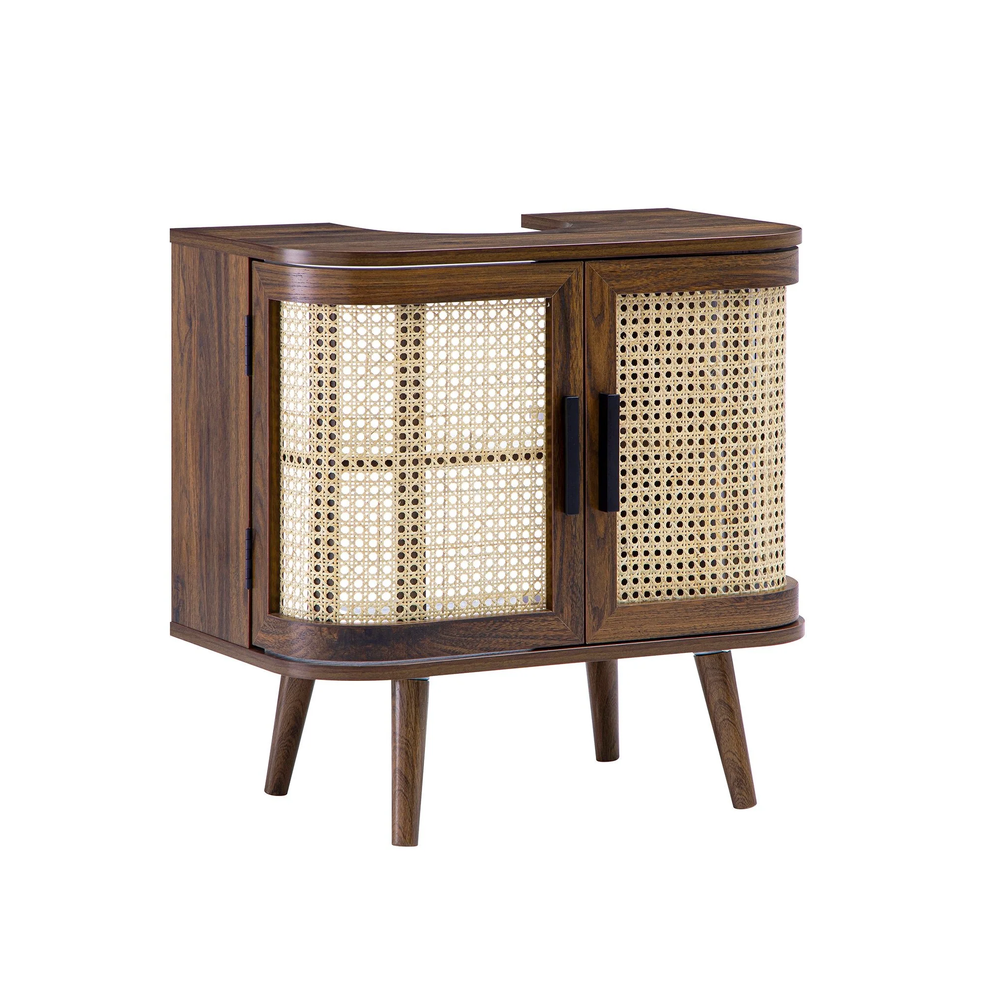 Izzy Curved Rattan Undersink Unit, Walnut - Image 8