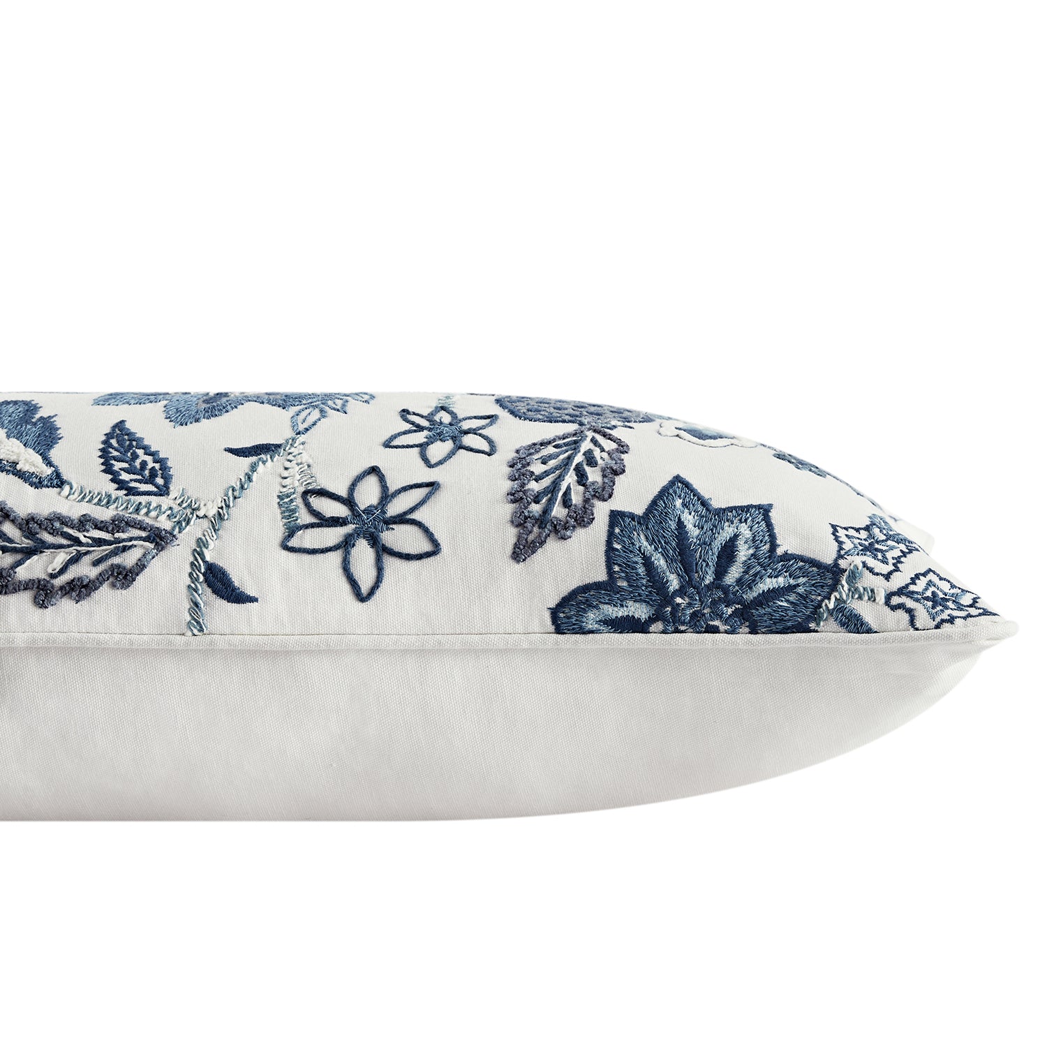 Jaipur Serenity Sky Blue Floral Embroidered Lumbar Cushion - Image 3
