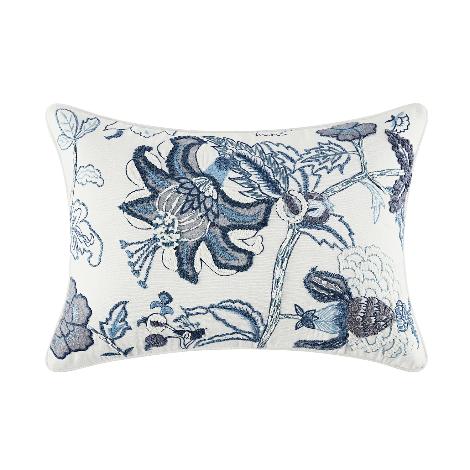 Jaipur Serenity Sky Blue Floral Embroidered Rectangular Cushion