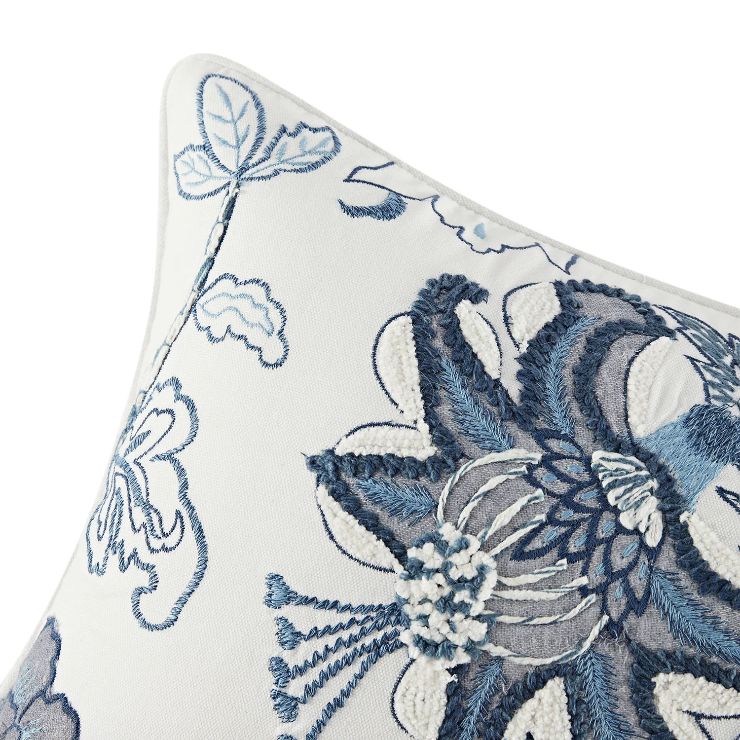 Jaipur Serenity Sky Blue Floral Embroidered Rectangular Cushion - Image 2