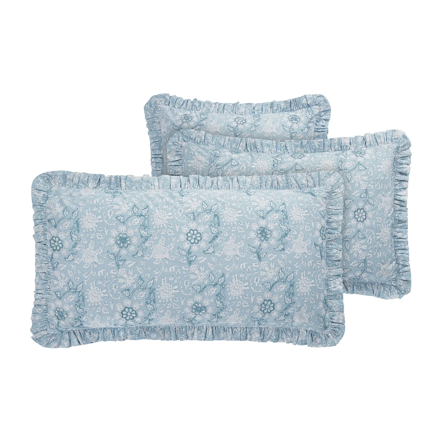 Jaipur Serenity Sky Blue Ruffle 210 Thread Count Cotton Percale Pillowcases - Pair - Image 2