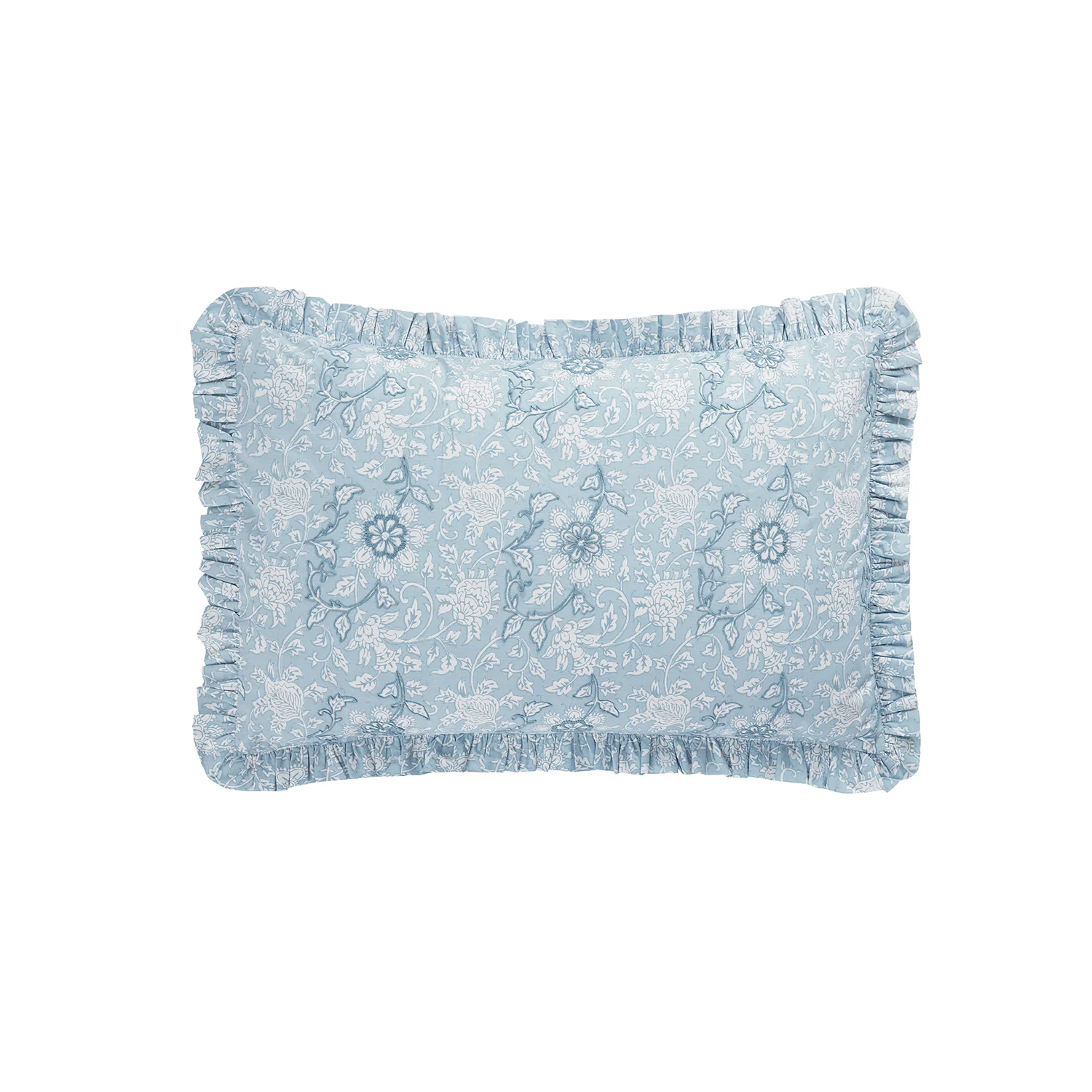 Jaipur Serenity Sky Blue Ruffle 210 Thread Count Cotton Percale Pillowcases - Pair - Image 3