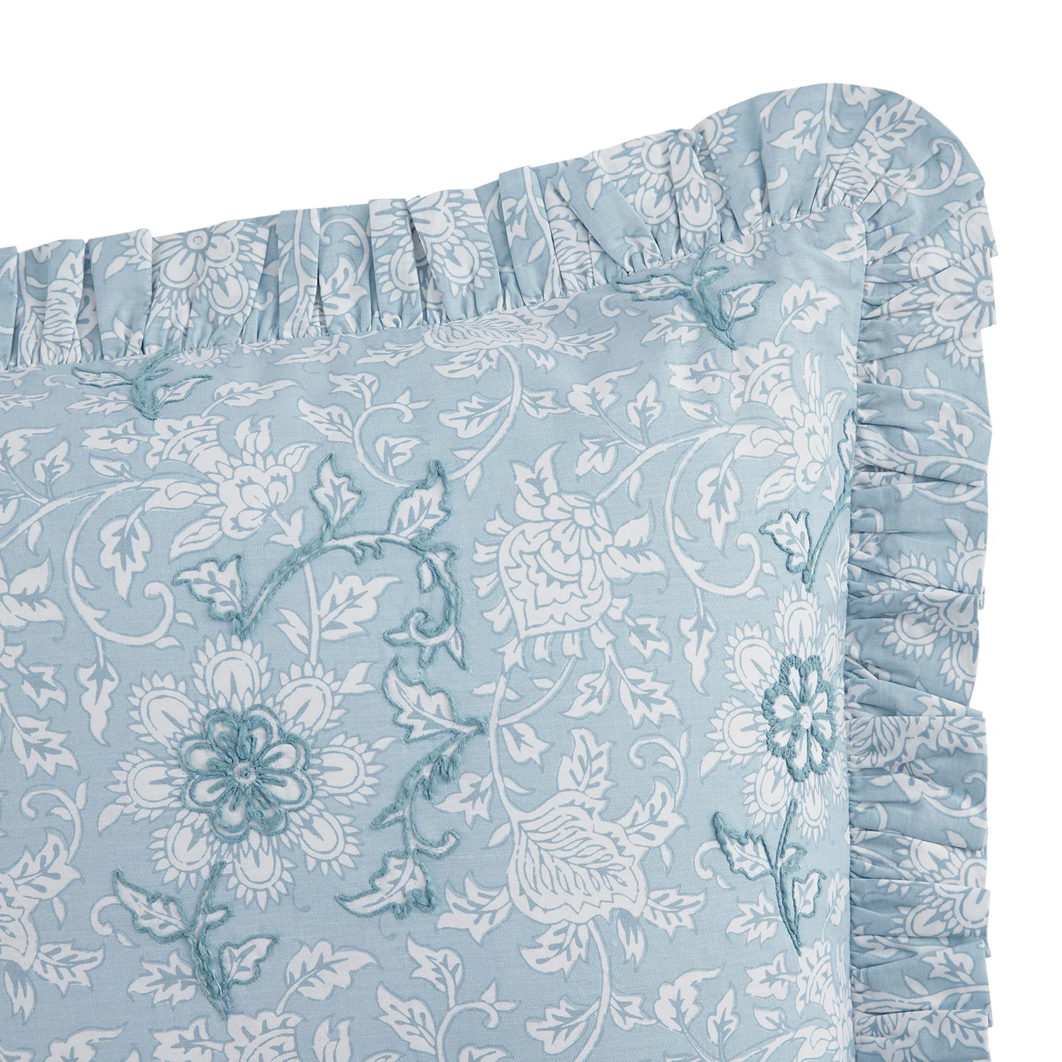 Jaipur Serenity Sky Blue Ruffle 210 Thread Count Cotton Percale Pillowcases - Pair - Image 9
