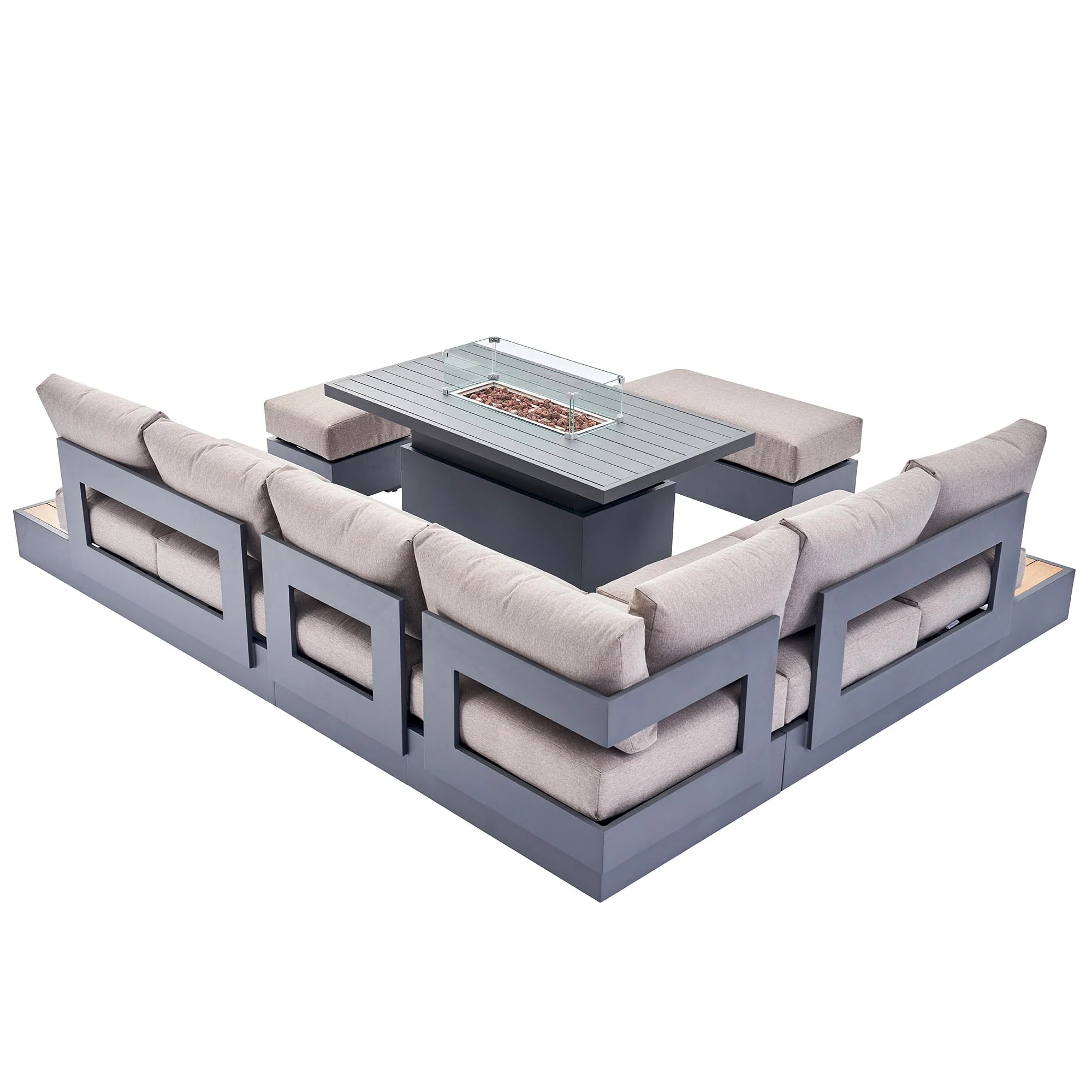 Jardin Aluminium Large Corner Casual Dining Set with Rising Firepit Table, Granite - Image 13