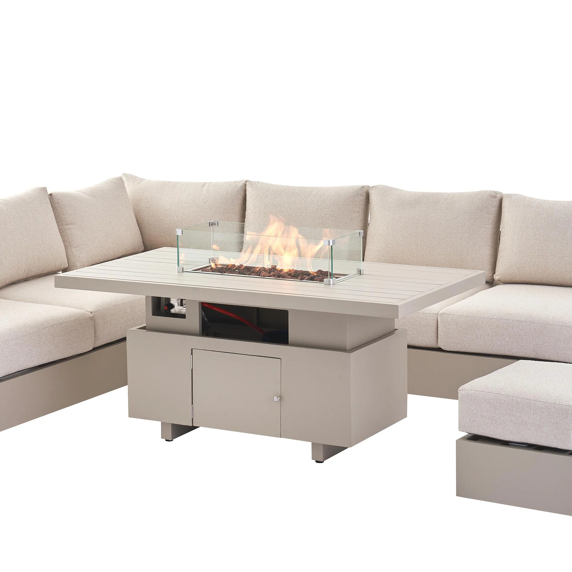 Jardin Aluminium Large Corner Casual Dining Set with Rising Firepit Table, Pumice - Image 13