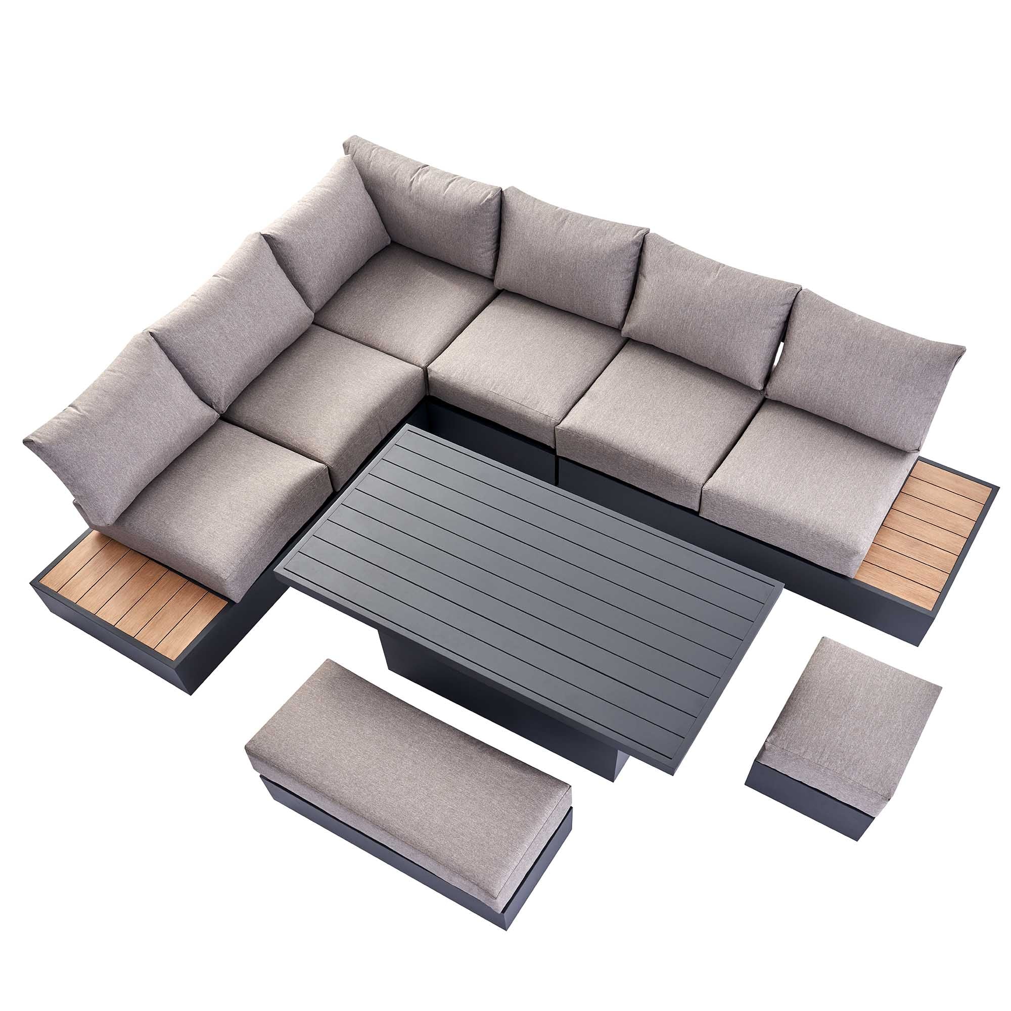 Jardin Aluminium Large Corner Casual Dining Set with Rising Table, Granite - Image 15