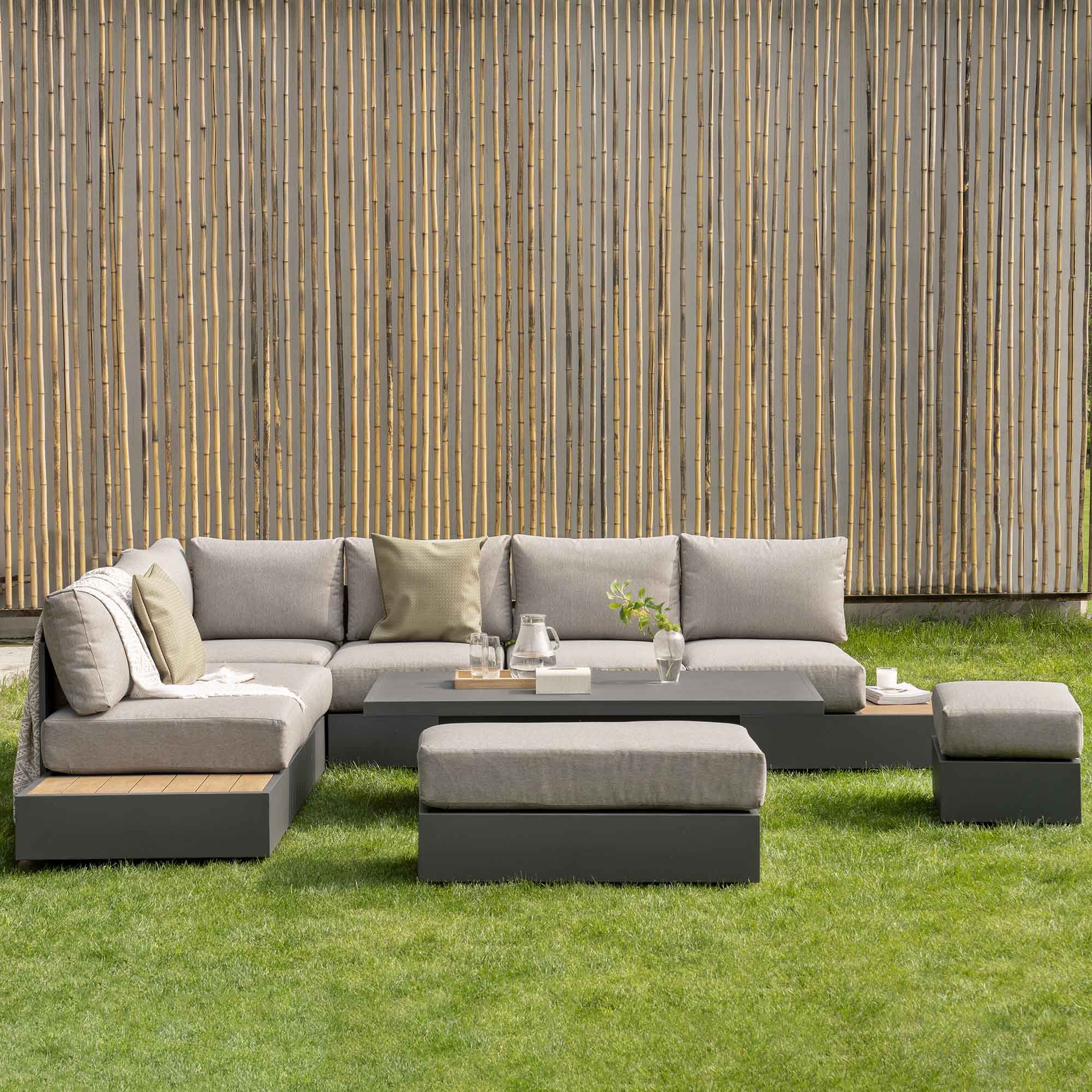 Jardin Aluminium Large Corner Casual Dining Set with Rising Table, Granite - Image 3