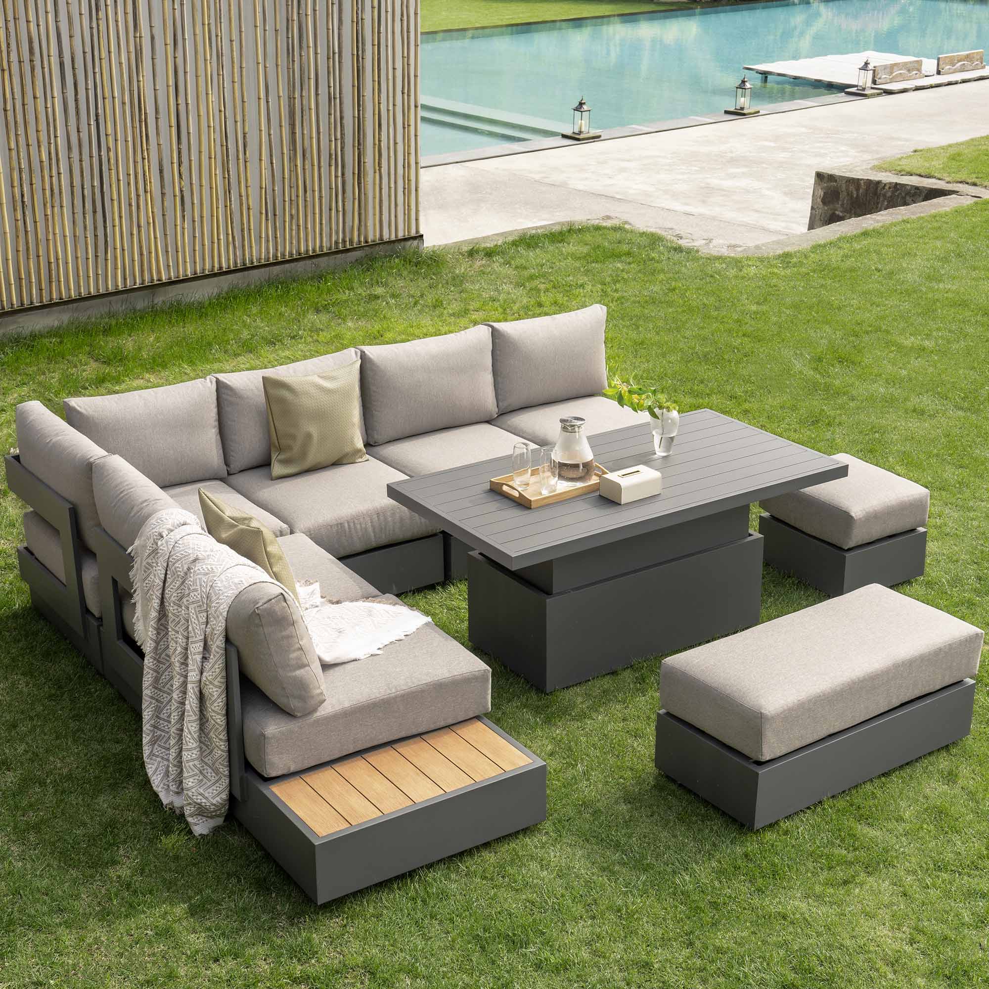 Jardin Aluminium Large Corner Casual Dining Set with Rising Table, Granite - Image 4