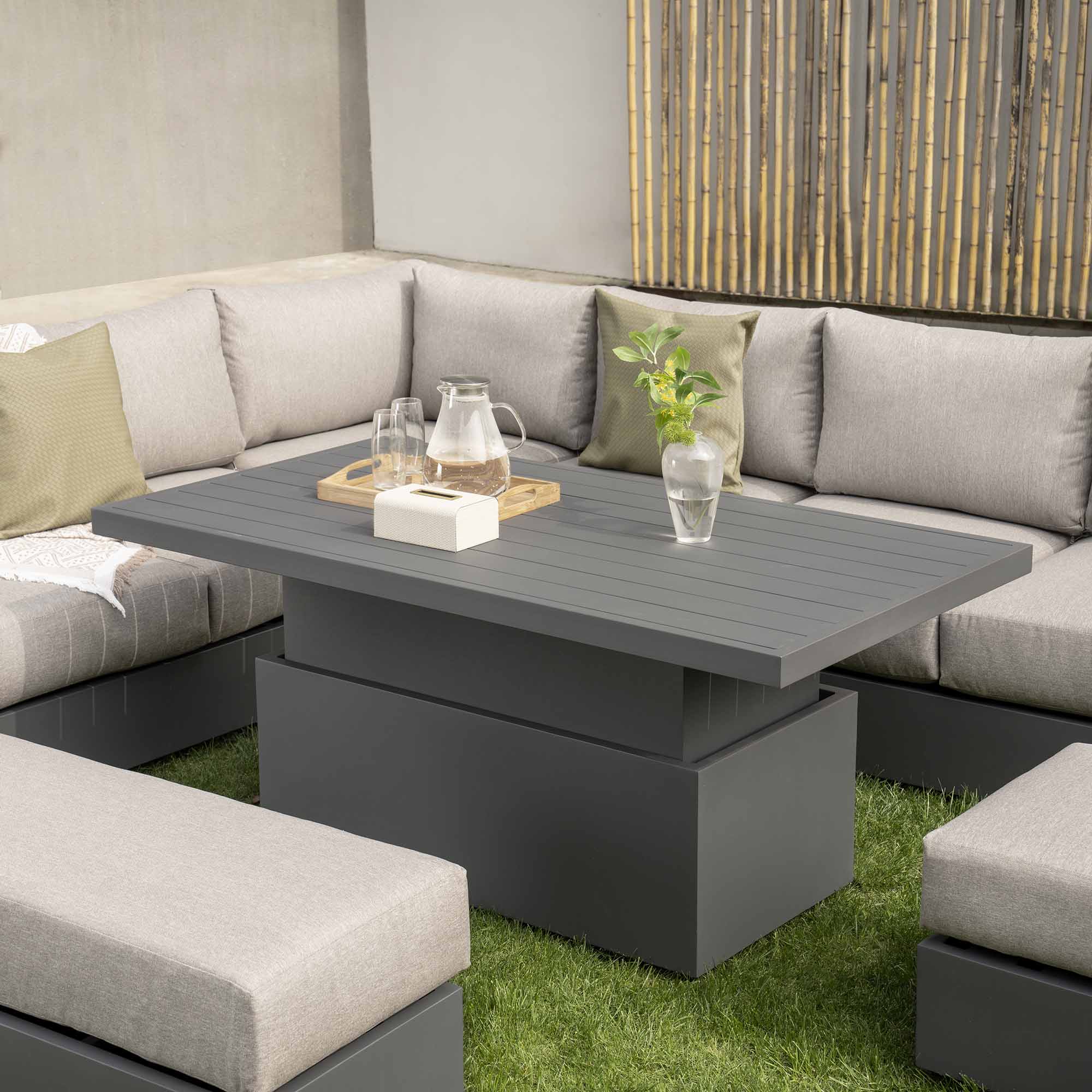 Jardin Aluminium Large Corner Casual Dining Set with Rising Table, Granite - Image 5