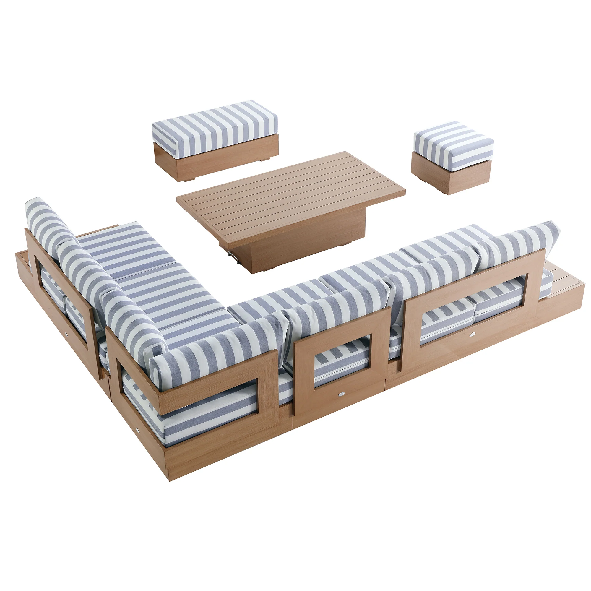 Jardin Aluminium Large Corner Casual Dining Set with Rising Table, Natural with Blue Stripes - Image 14