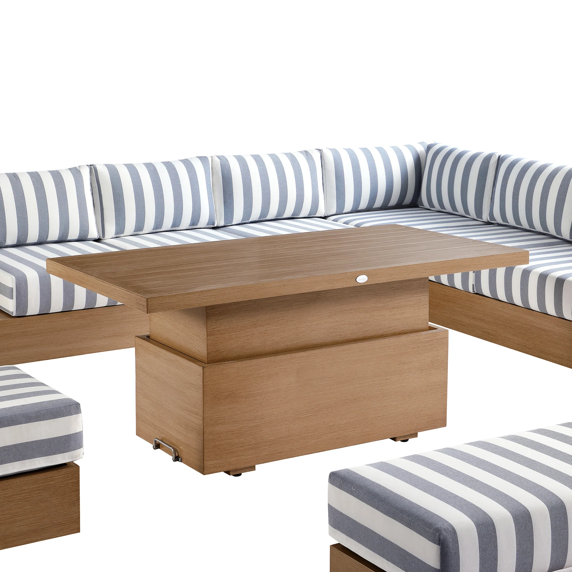 Jardin Aluminium Large Corner Casual Dining Set with Rising Table, Natural with Blue Stripes - Image 16