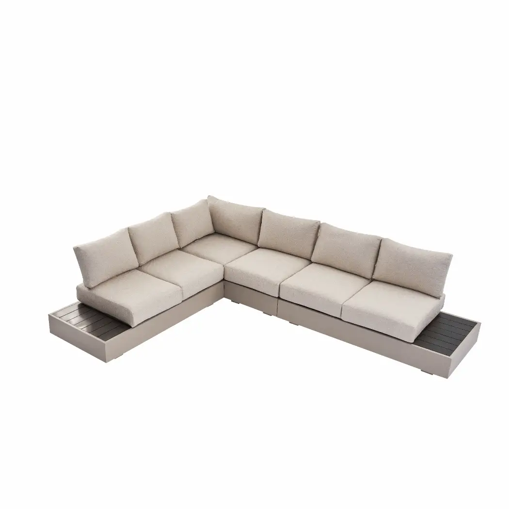 Jardin Aluminium Large Corner Casual Dining Set with Rising Firepit Table, Pumice - Image 10