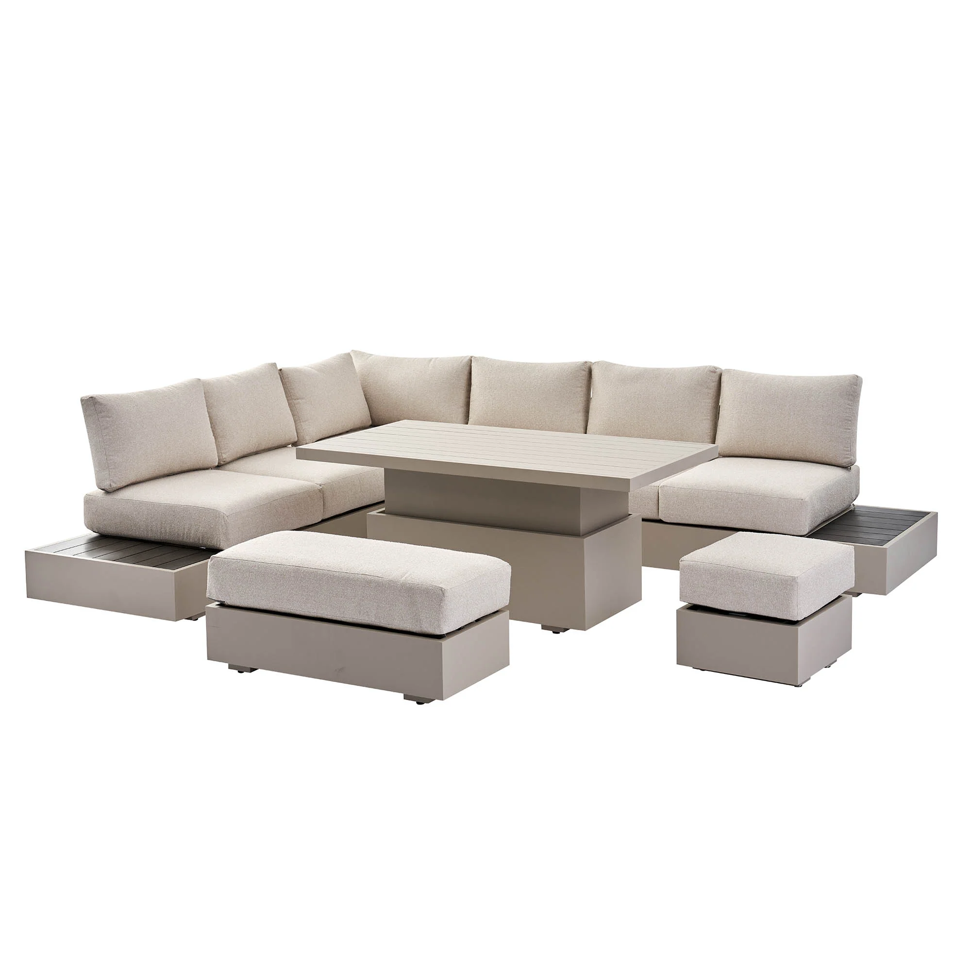 Jardin Aluminium Large Corner Casual Dining Set with Rising Table, Pumice - Image 7