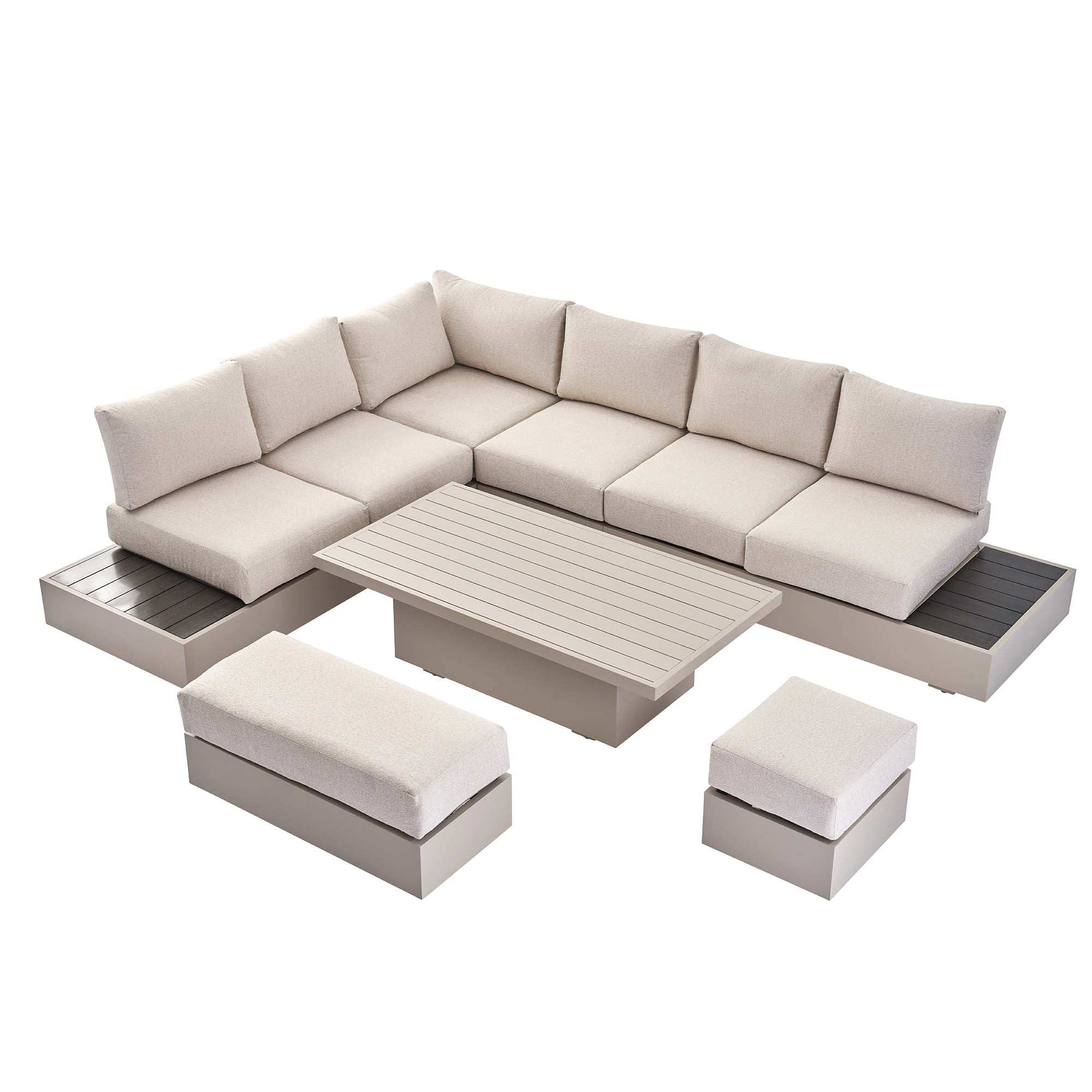 Jardin Aluminium Large Corner Casual Dining Set with Rising Table, Pumice - Image 8