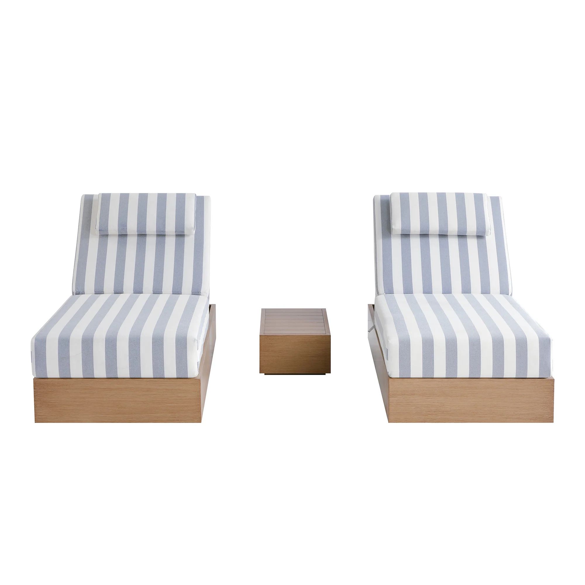 Jardin Aluminium Outdoor Sun Lounger Set, Natural with Blue Stripes - Image 8