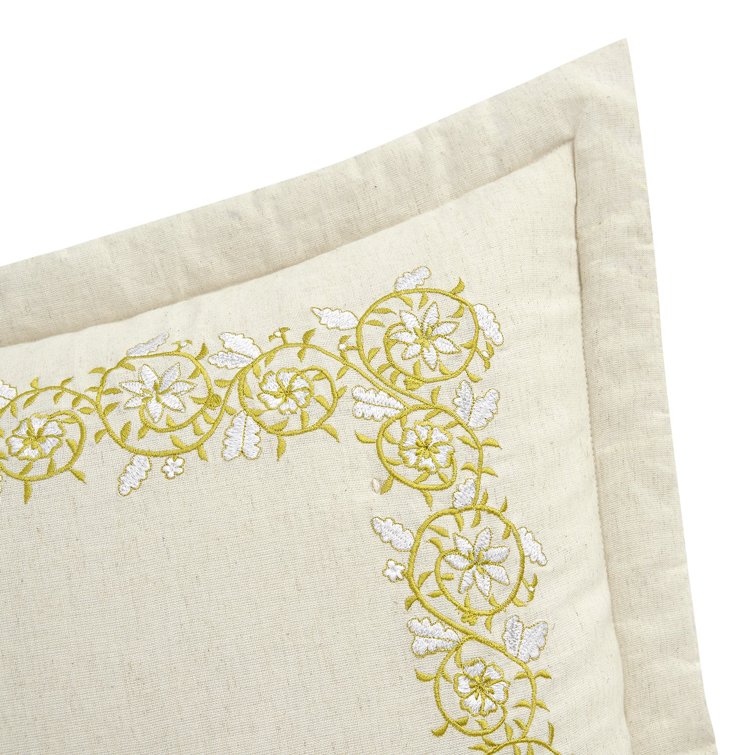 Jasmina Cream Floral Embroidered Quilted Linen Blend Continental Square Pillowcases - Pair - Image 2