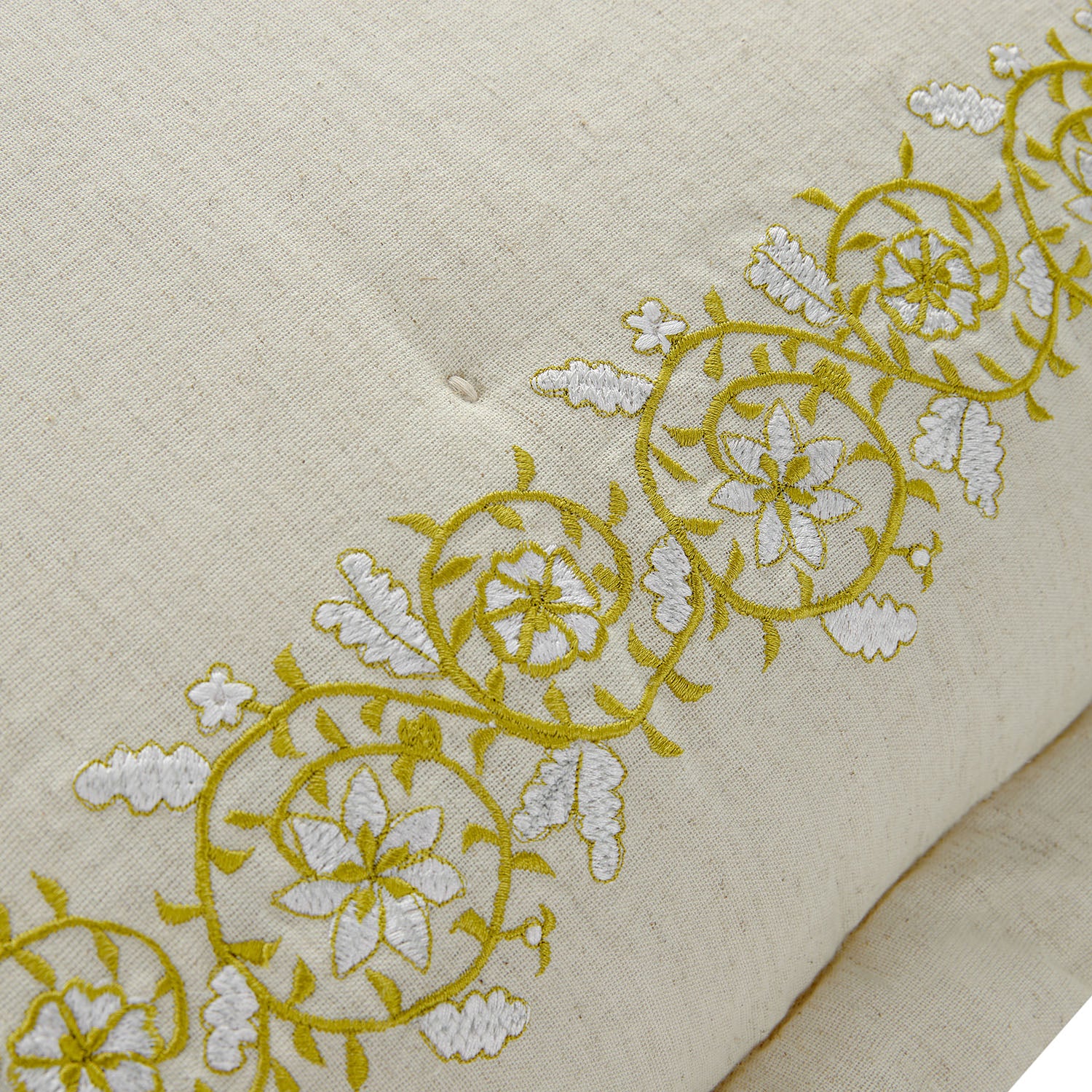 Jasmina Cream Floral Embroidered Quilted Linen Blend Continental Square Pillowcases - Pair - Image 4
