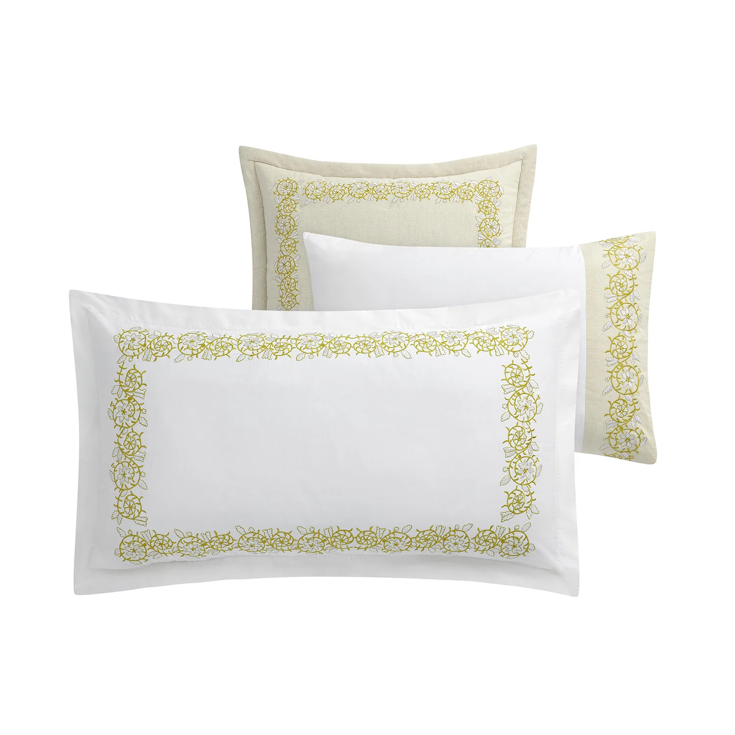 Jasmina White Floral Embroidered 300 Thread Count Cotton Percale Regular Pillowcases - Pair - Image 3