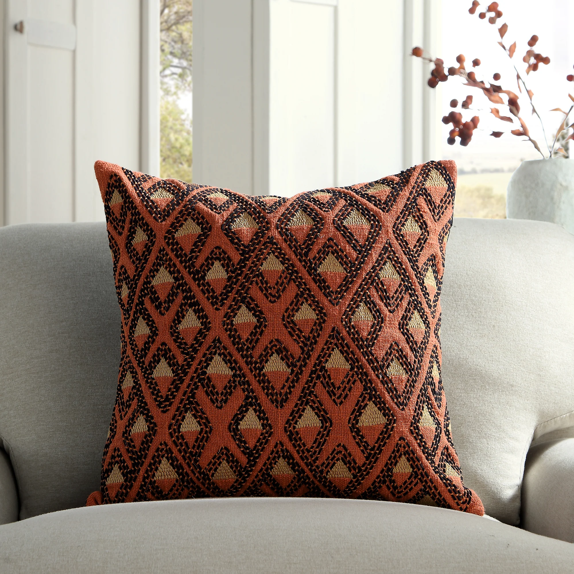 Javari Burnt Terracotta Stitched Cushion - Image 2
