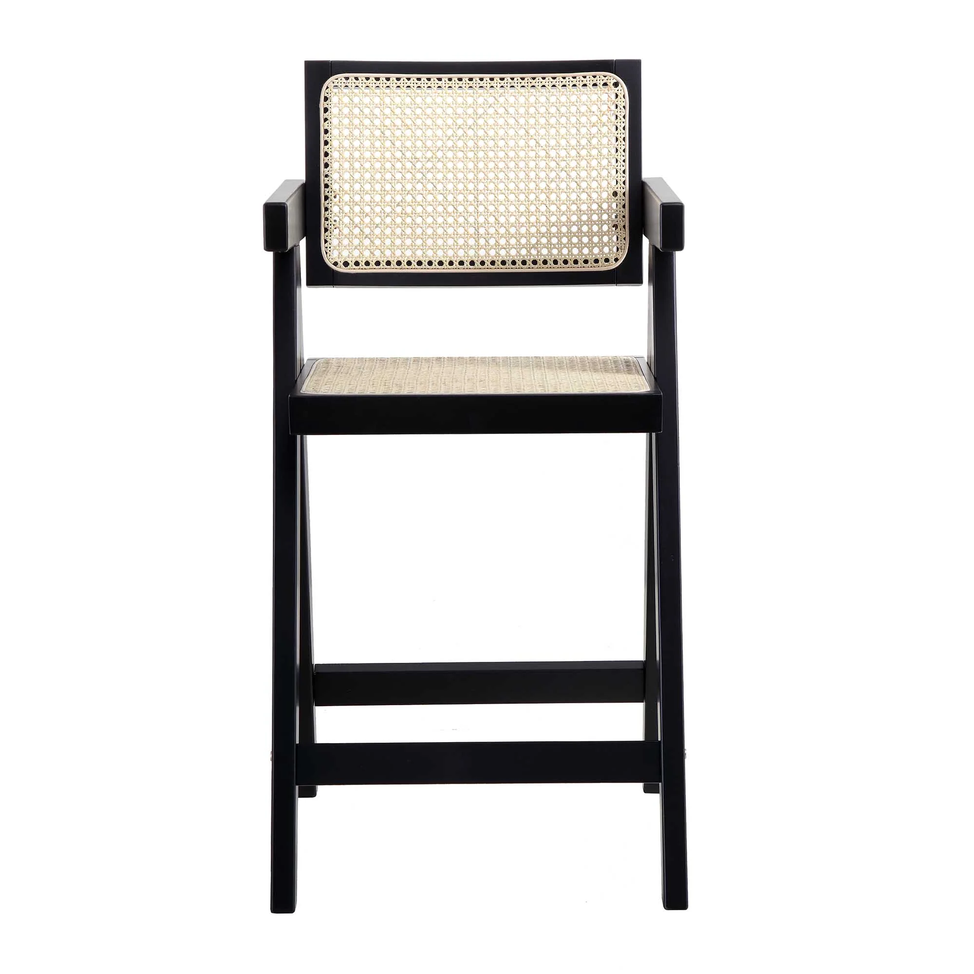 Jeanne Black Colour Cane Rattan Solid Beech Wood Counter Stool - Image 2