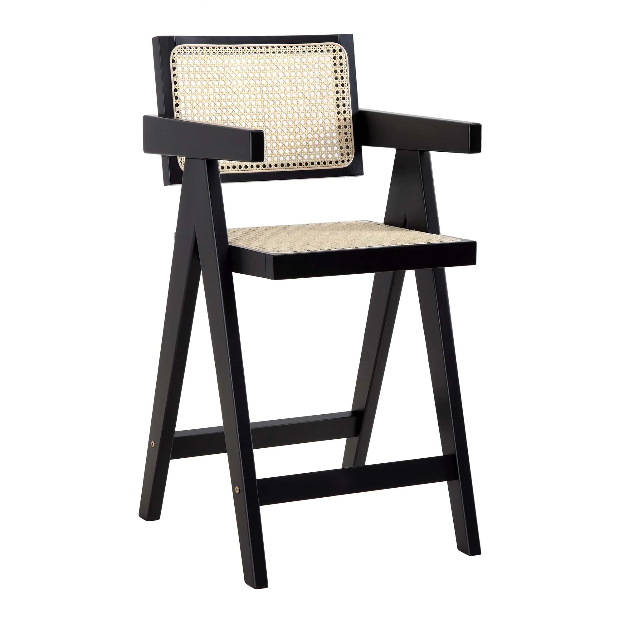 Jeanne Black Colour Cane Rattan Solid Beech Wood Counter Stool - Image 3