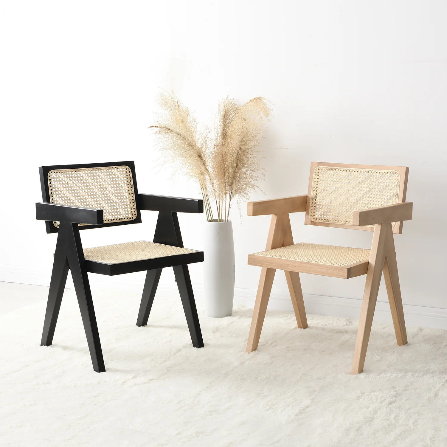 Jeanne Black Colour Cane Rattan Solid Beech Wood Dining Chair - Image 2