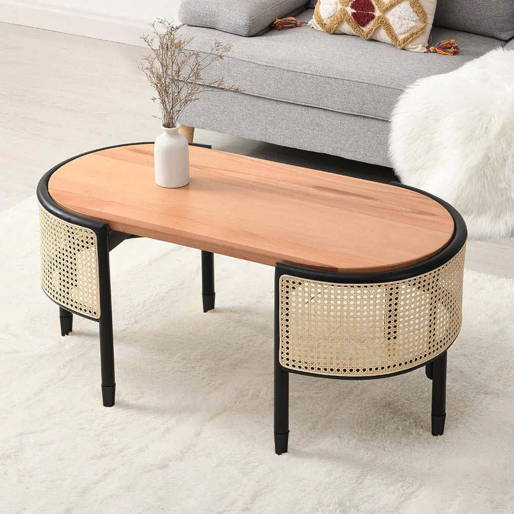Jeanne Cane Rattan Solid Wood Oval Coffee Table - Image 2