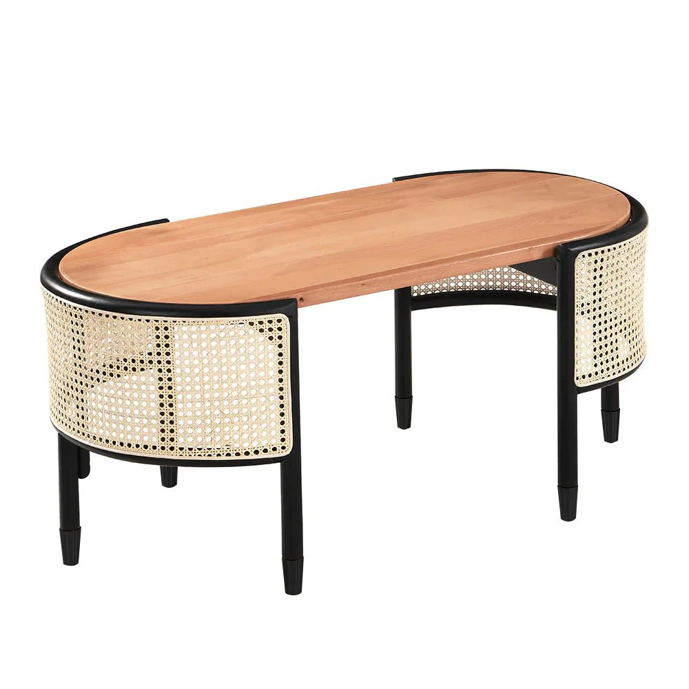 Jeanne Cane Rattan Solid Wood Oval Coffee Table - Image 3