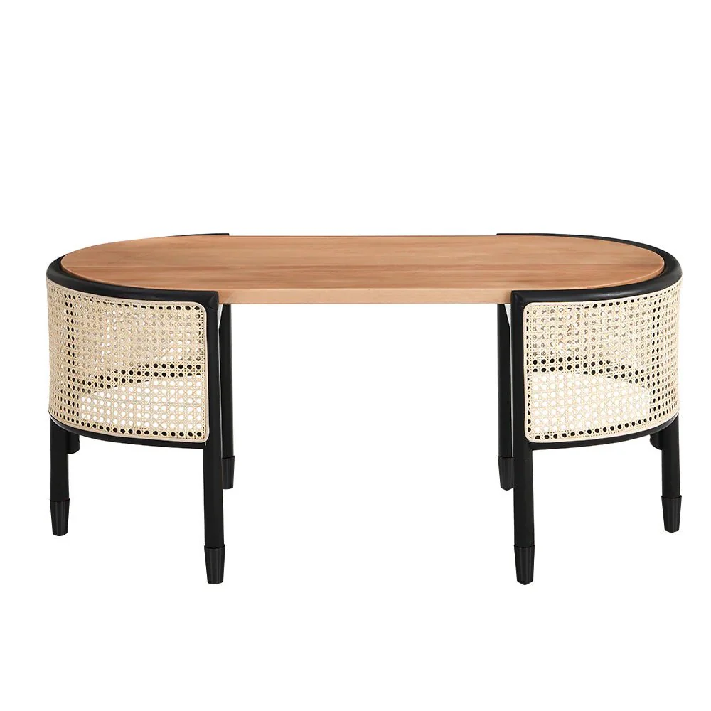 Jeanne Cane Rattan Solid Wood Oval Coffee Table - Image 4