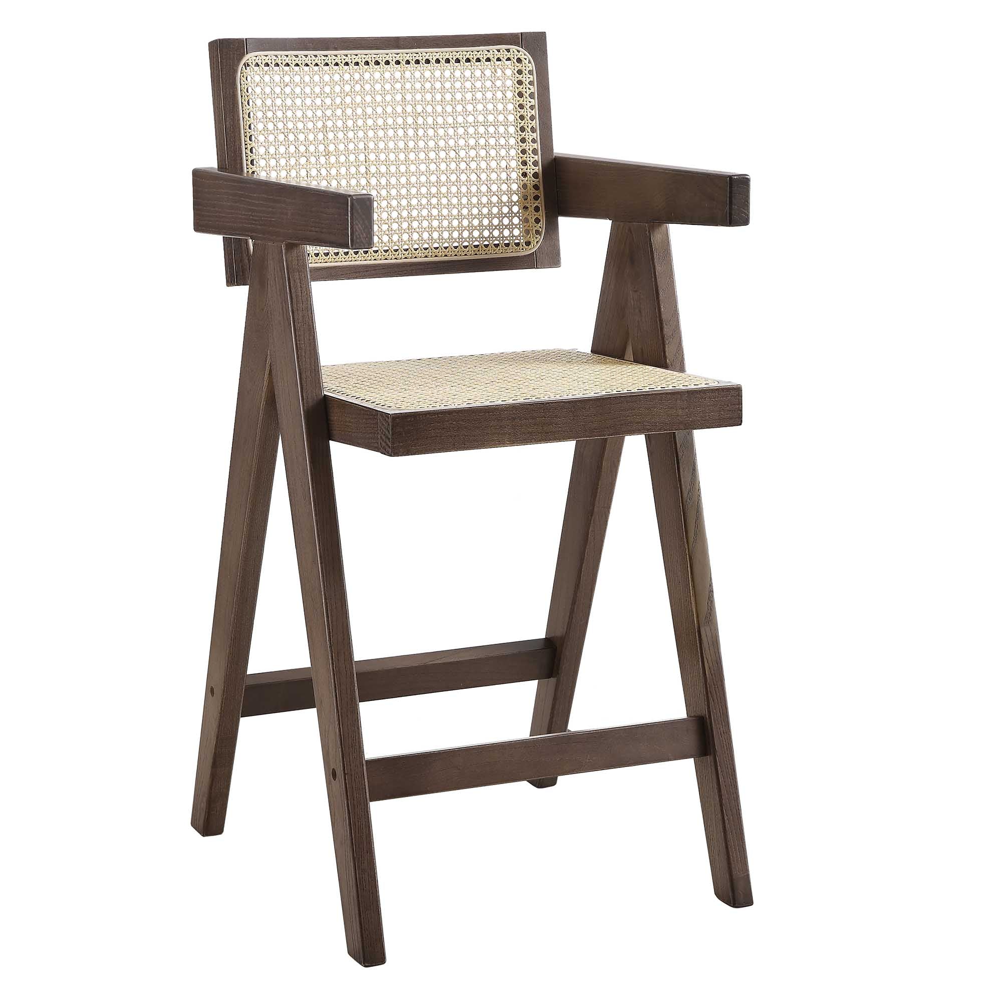 Jeanne Dark Walnut Cane Rattan Solid Beech Wood Counter Stool - Image 3