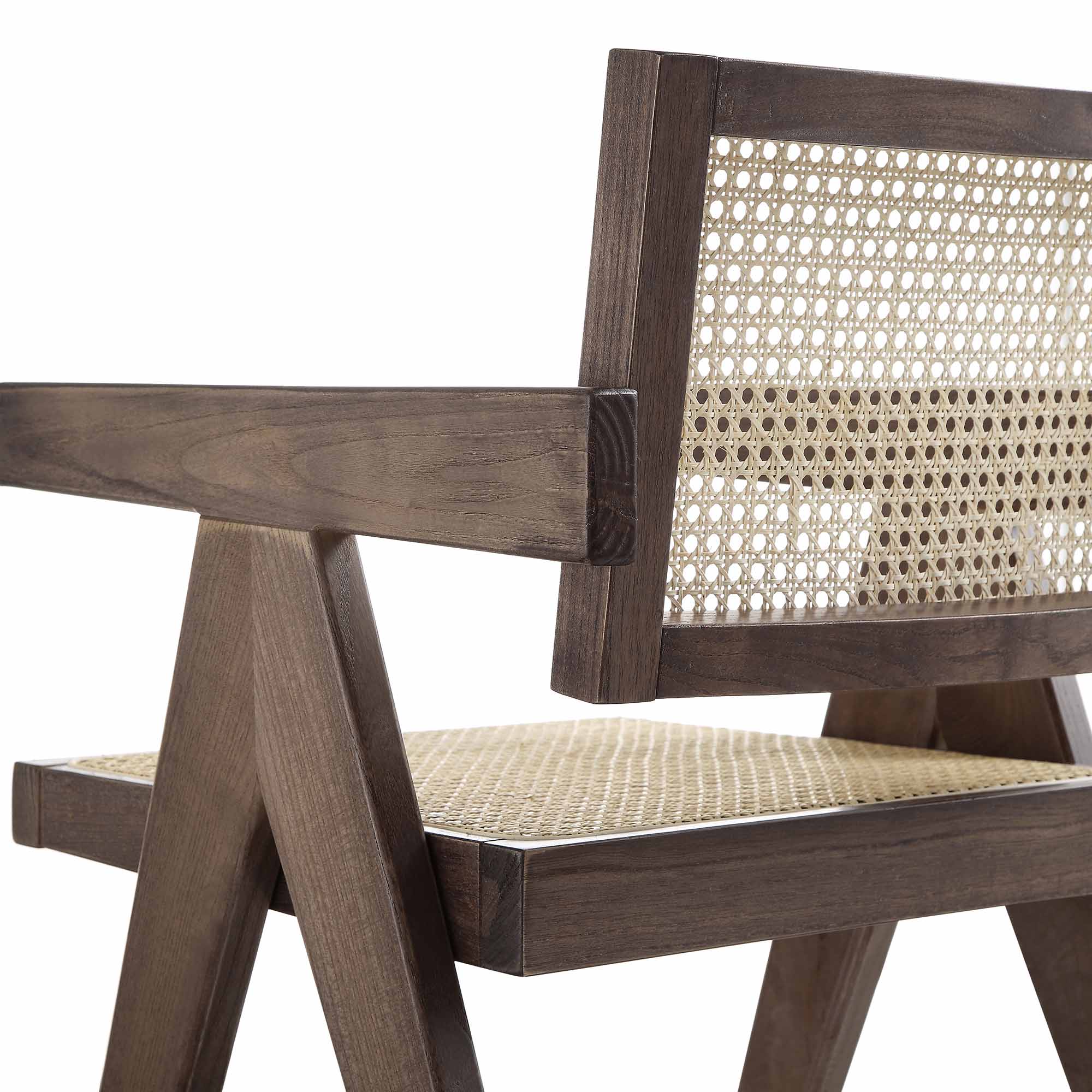 Jeanne Dark Walnut Cane Rattan Solid Beech Wood Dining Chair - Image 11