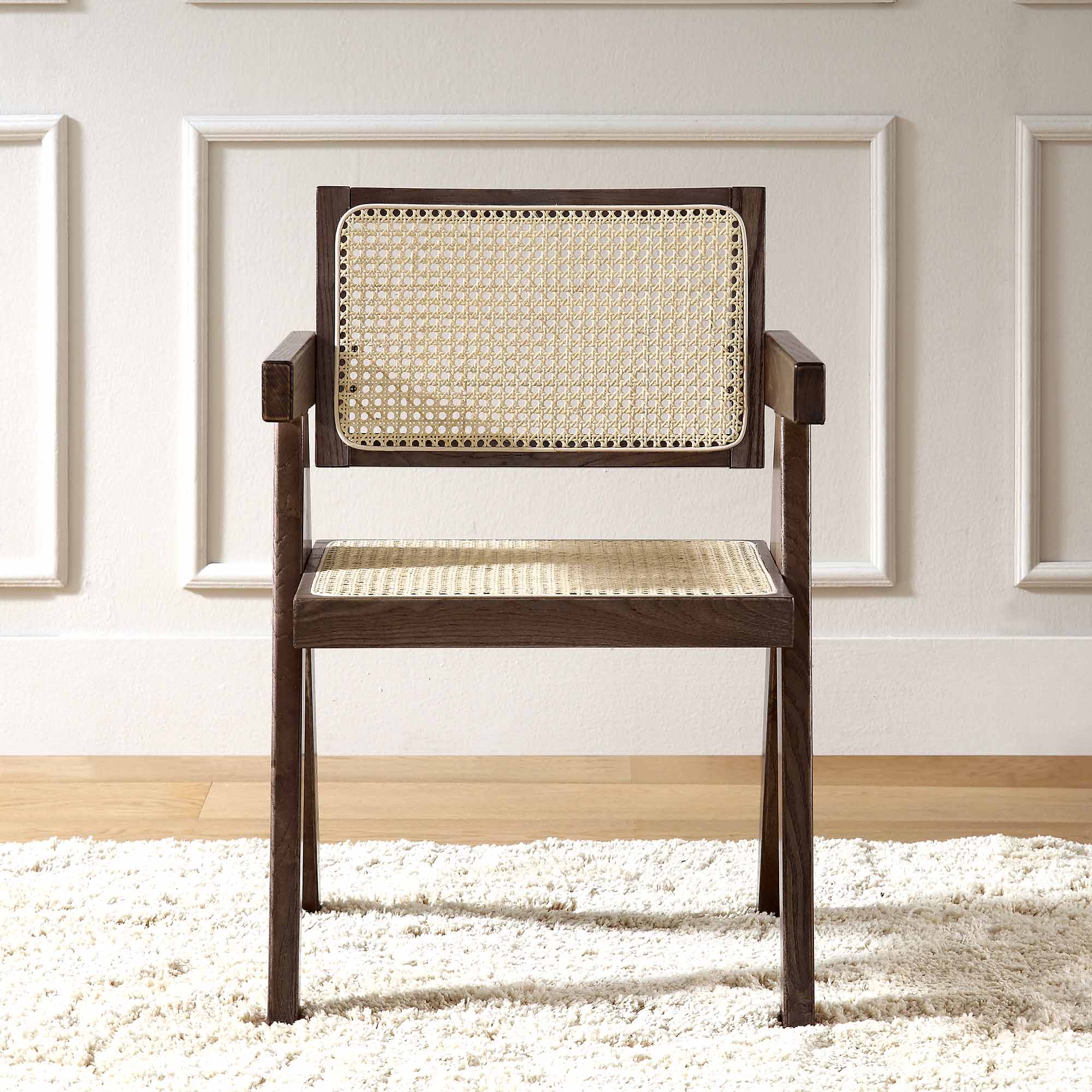 Jeanne Dark Walnut Cane Rattan Solid Beech Wood Dining Chair - Image 2