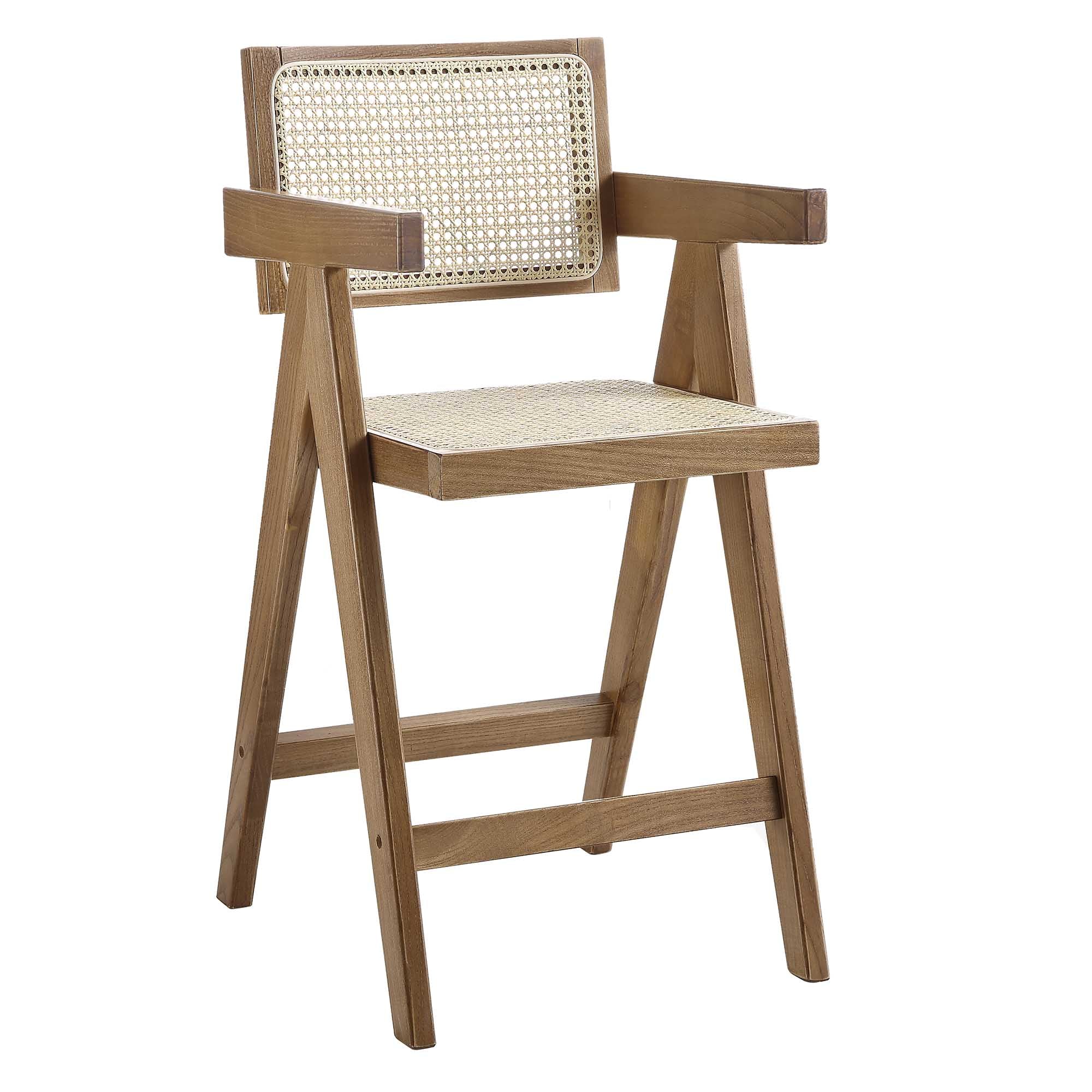 Jeanne Light Walnut Cane Rattan Solid Beech Wood Counter Stool - Image 3
