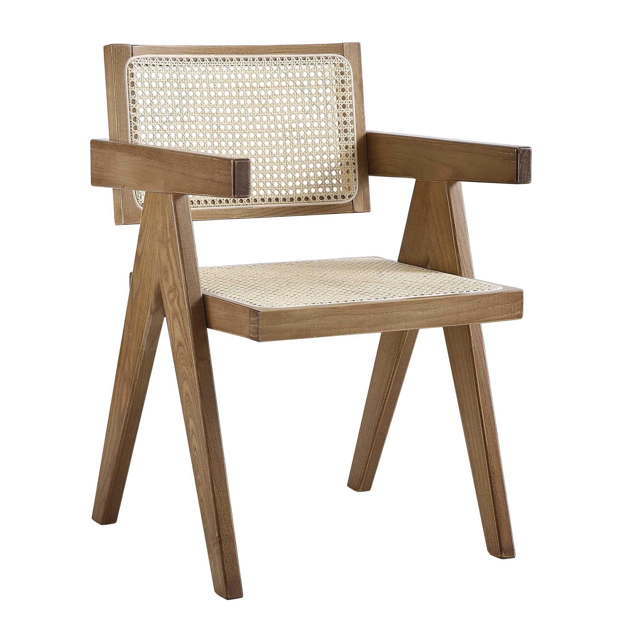 Jeanne Light Walnut Cane Rattan Solid Beech Wood Dining Chair - Image 3