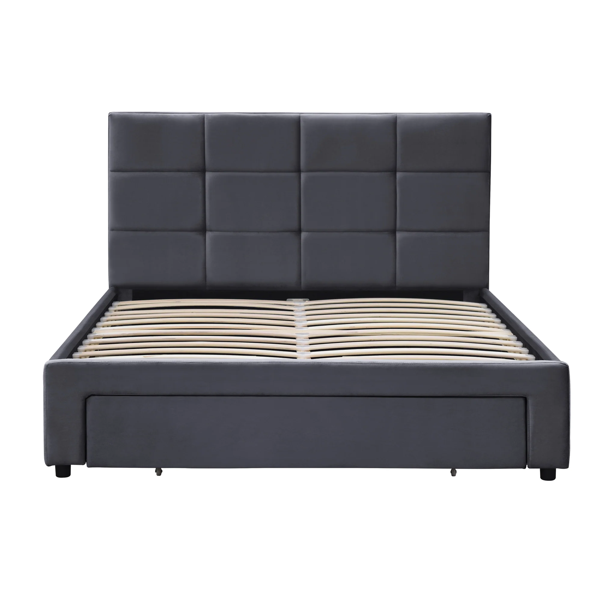 Julian King Bed Frame with Pull-out Storage Drawers Dark Grey Velvet - Image 2