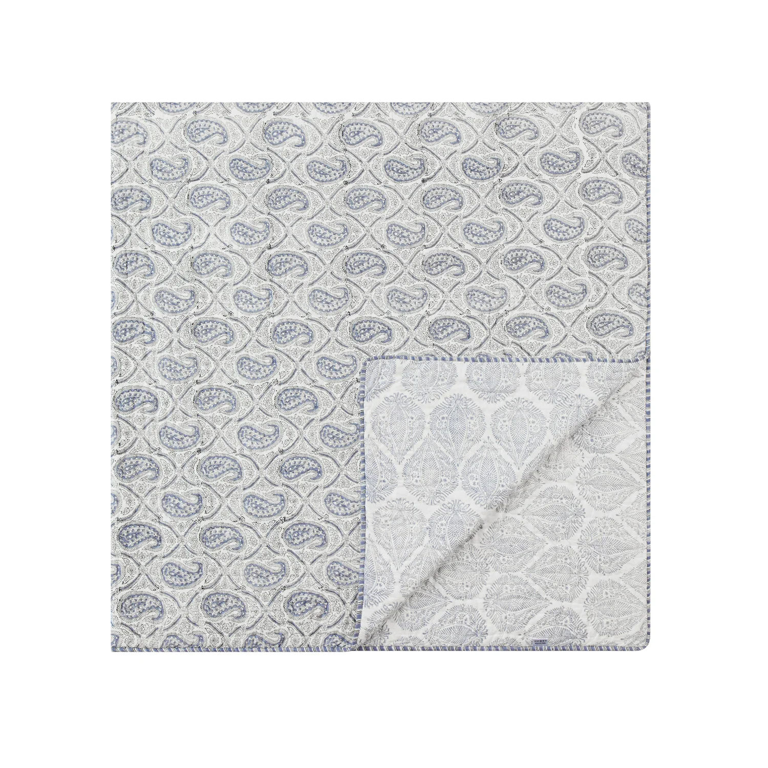 Juliette French Blue Paisley Reversible Quilted Cotton Bedspread