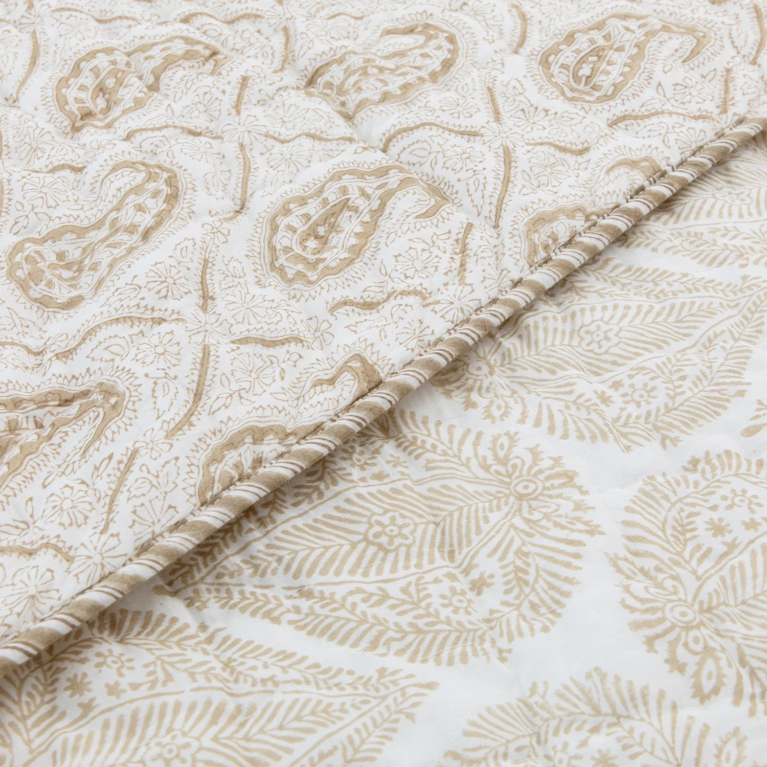 Juliette Camel Paisley Reversible Quilted Cotton Bedspread - Image 5