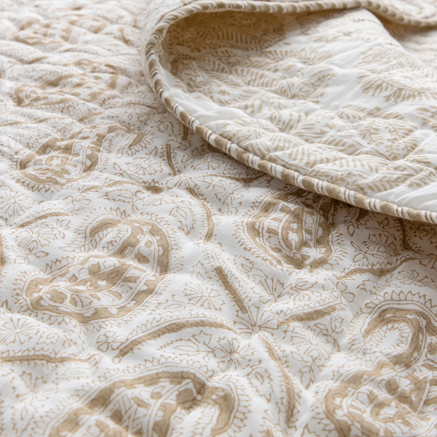 Juliette Camel Paisley Reversible Quilted Cotton Bedspread - Image 6