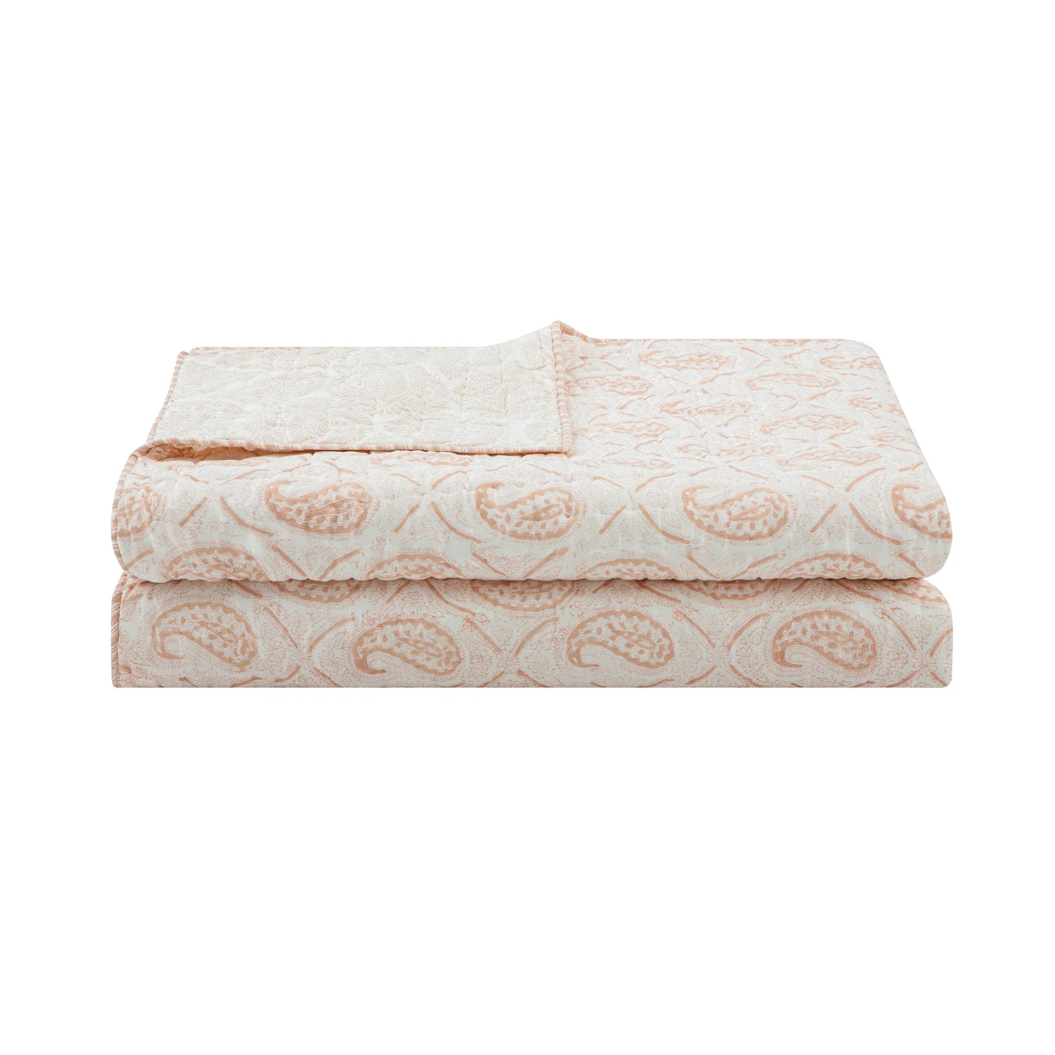 Juliette Peachy Pink Paisley Reversible Quilted Cotton Bedspread - Image 6