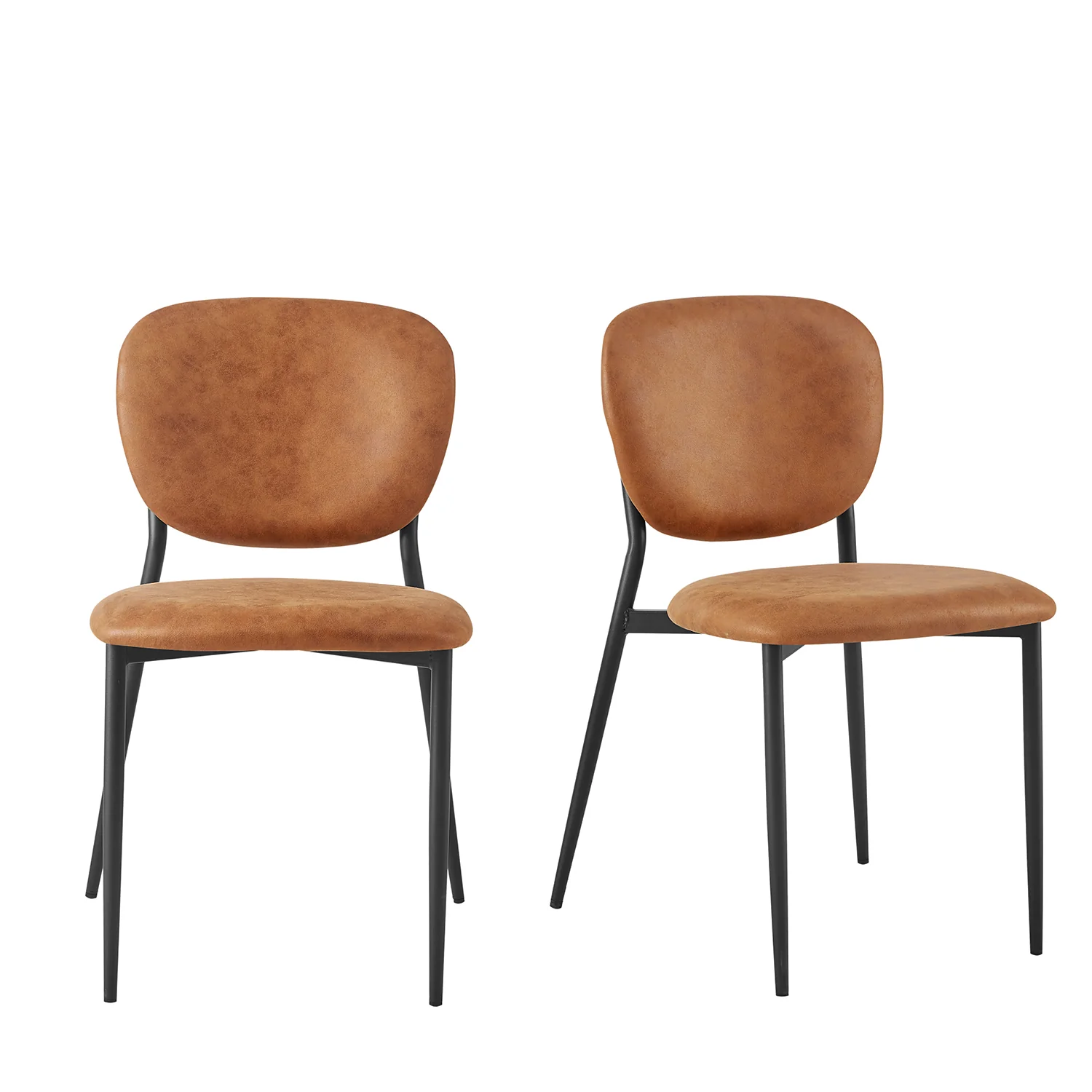 Kelmarsh Set of 2 Cognac Colour Vegan Leather Upholstered Dining Chairs - Image 2