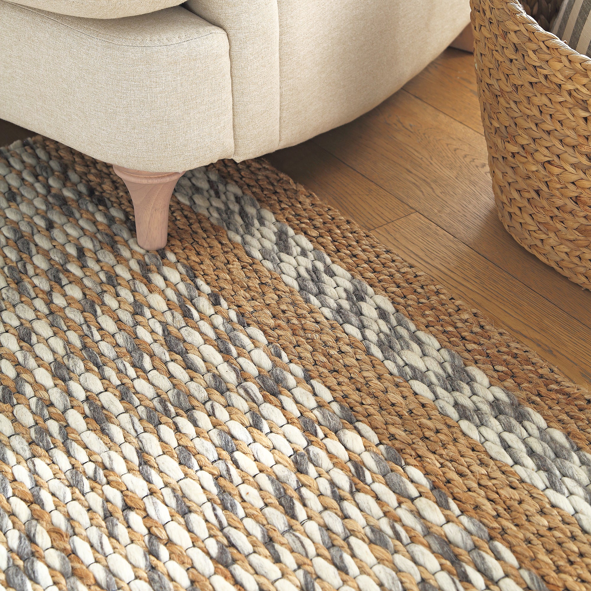 Kerala Variegated Wool and Jute Hand Braided Rug - Image 2