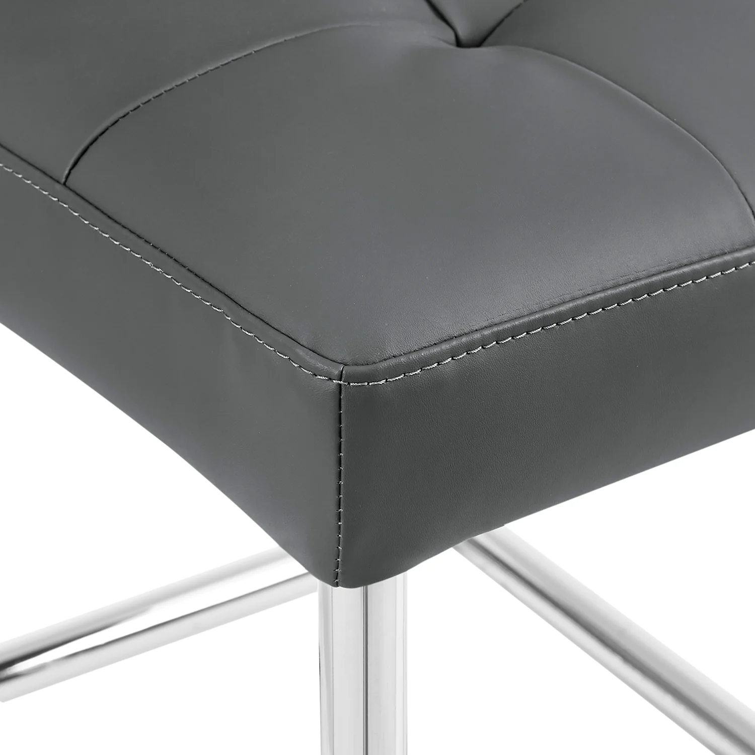 Keyston Set of 2 Dark Grey PU Leather Upholstered Dining Chairs with Chrome Legs - Image 10