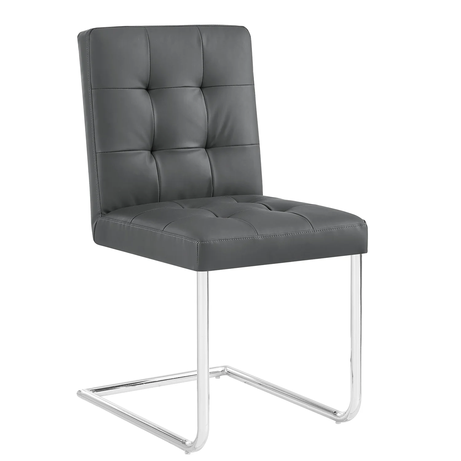 Keyston Set of 2 Dark Grey PU Leather Upholstered Dining Chairs with Chrome Legs - Image 3