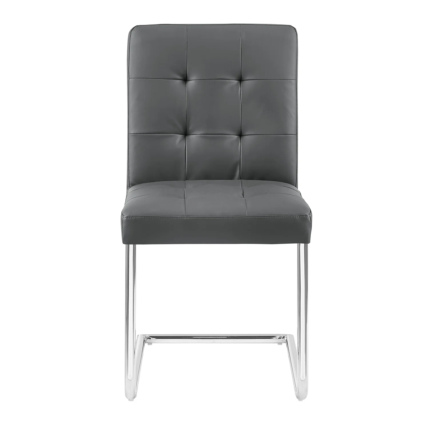 Keyston Set of 2 Dark Grey PU Leather Upholstered Dining Chairs with Chrome Legs - Image 5