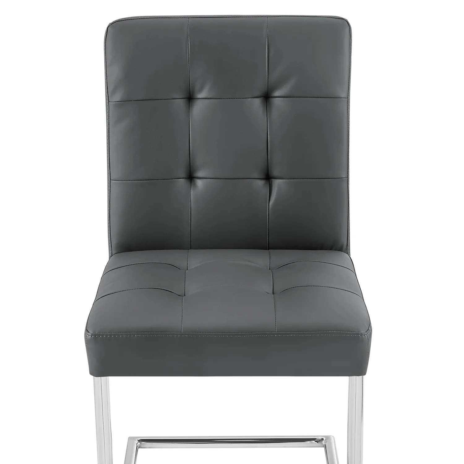 Keyston Set of 2 Dark Grey PU Leather Upholstered Dining Chairs with Chrome Legs - Image 8