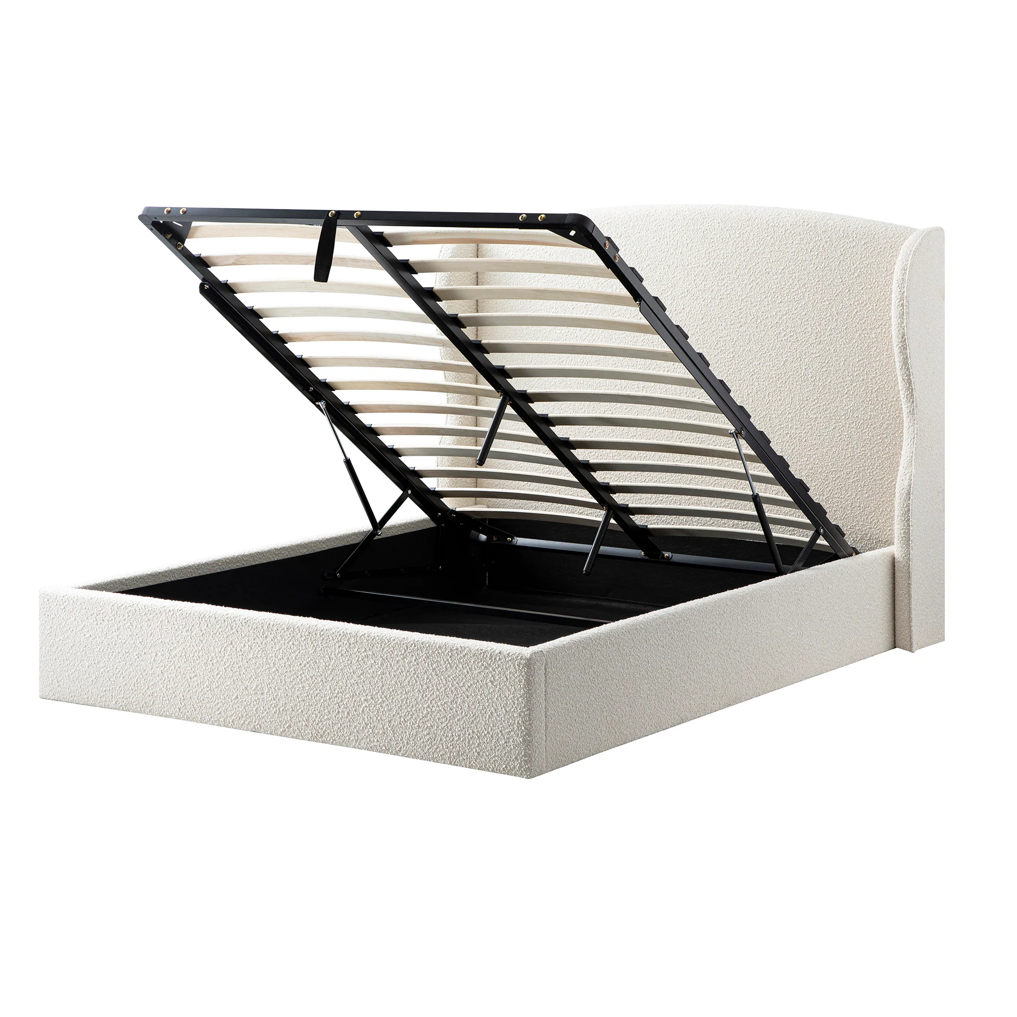Kimberly Winged Upholstered Storage Bed, Ecru Boucle - Image 11