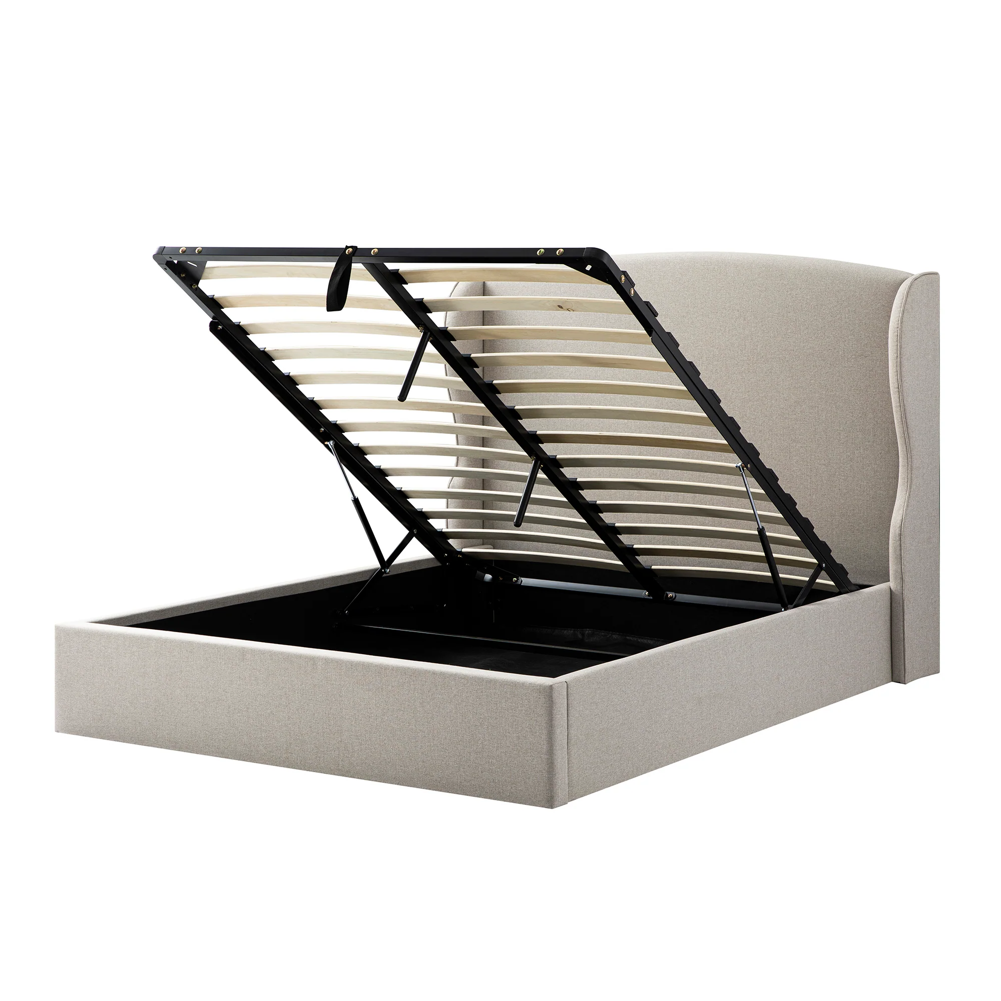 Kimberly Winged Upholstered Storage Bed, Sand Fabric - Image 11
